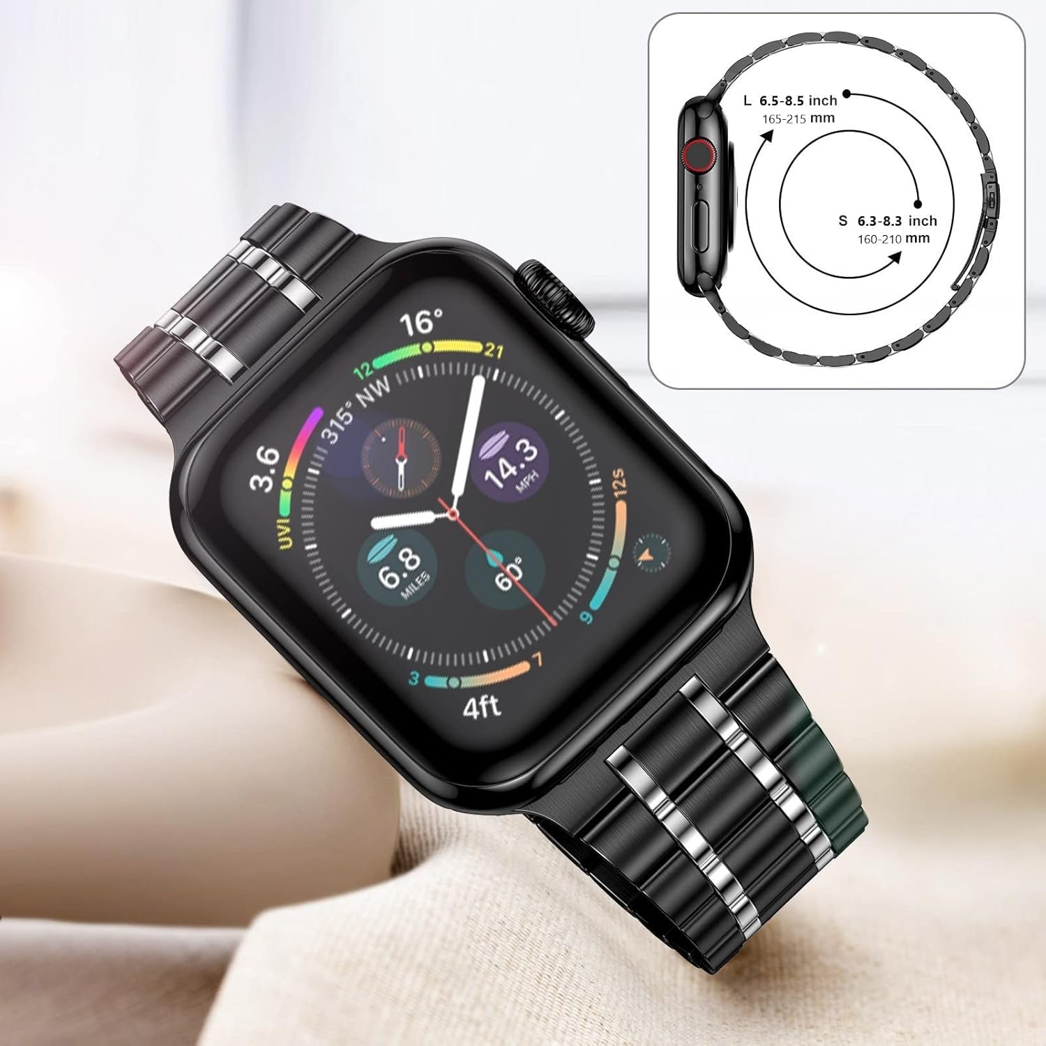 Stainless Steel Bands Compatible with Apple Watch Band 38Mm 40Mm 41Mm 42Mm 44Mm 45Mm Woman Men, Adjustable Metal Replacement Strap for Iwatch Apple Watch Series 9 8 7 6 5 4 3 2 1 SE