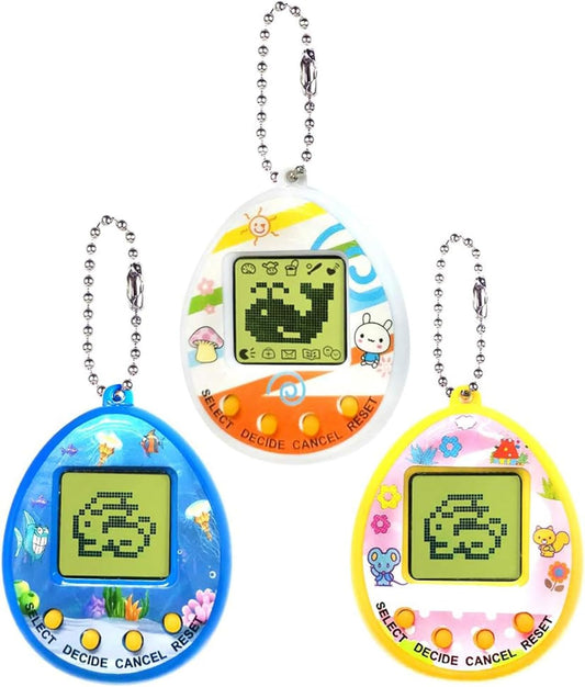 3PCS Virtual Cyber Pet Toy Digital Pets Game Console Handheld Pets Machine Mini Pocket Electronic Animals Toys with Key Chain Early Education Gift for Children Kids(Random Color) BanUK