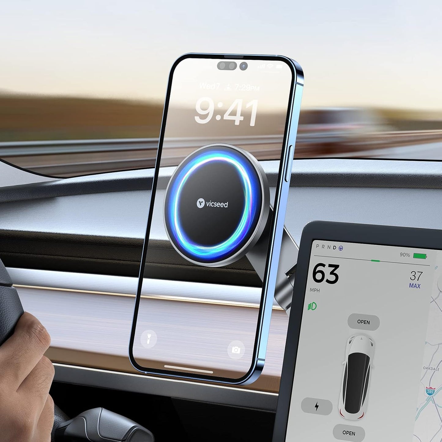 Tesla Phone Mount【Strongest Magnet Power】Magsafe Car Mount for Tesla Model 3 Model Y, Foldable Hidden Tesla Phone Holder Fit for All Phone, Tesla Model Y Accessories Tesla Model 3 Accessories
