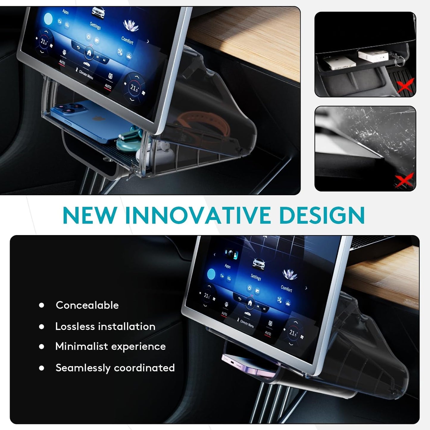 Open and Close Tesla under Screen Storage - Magnetic Storage Box for Tesla Model 3 2023-2021 Model Y Accessories 2024-2020 [Not Fit 2024 Model 3 Highland]