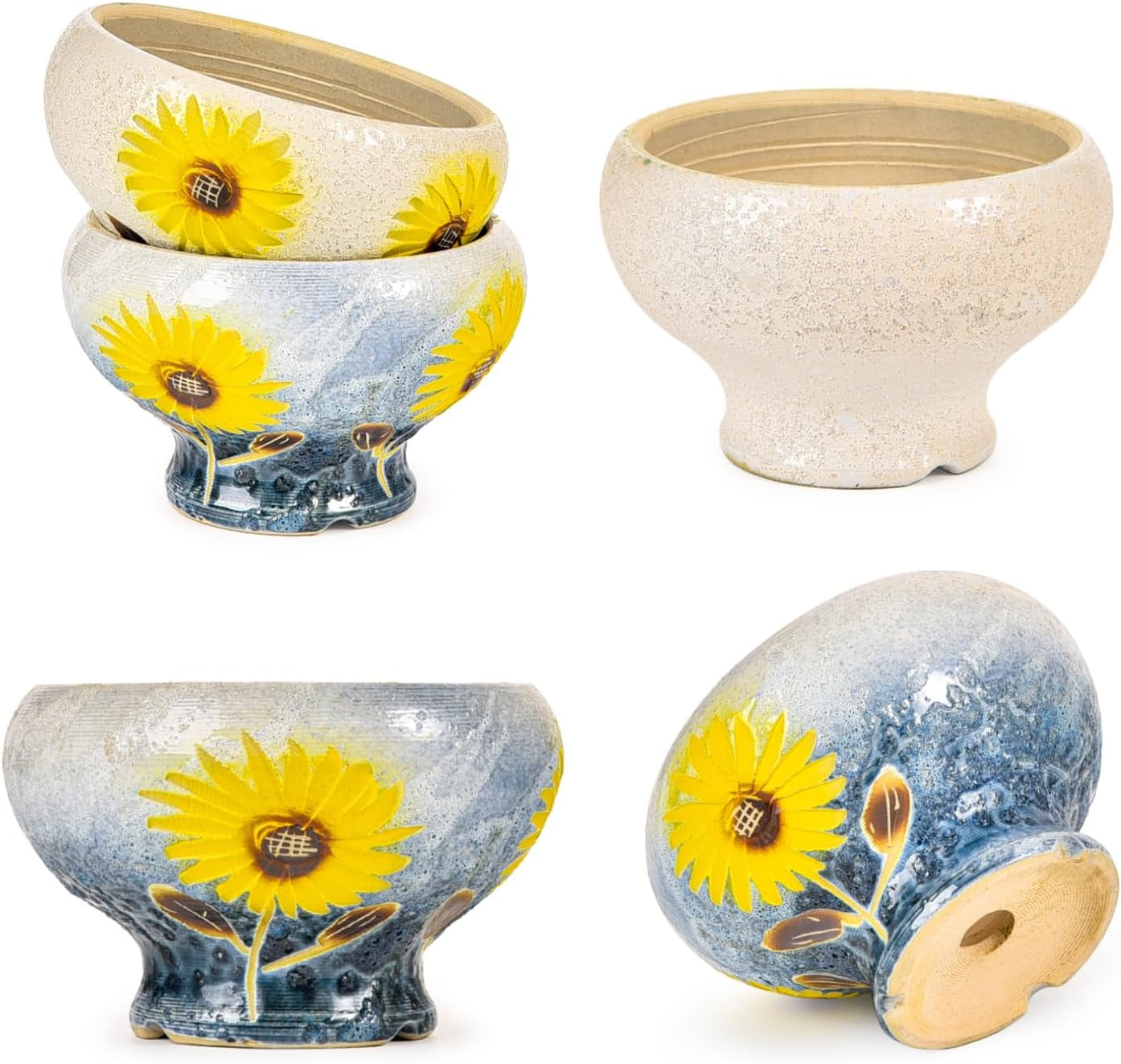 Small Succulent Planters Set of 2, Beautiful Hand Crafted Ceramic Plant Pots Cute Cactus Pot, 6.5 Inch Flower Pots for Indoor Plants with Drainage, Desktop Windowsill Home Office Decor Pots