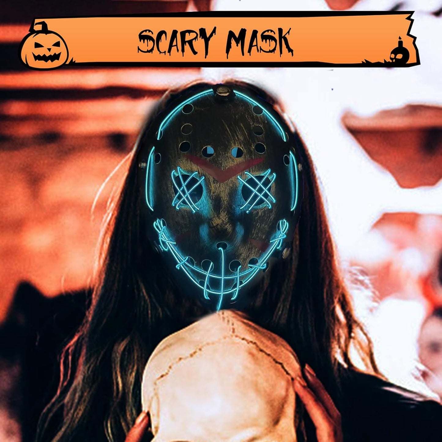 Halloween LED Light up Mask - Glow in the Dark Scary Mask for Cosplay Halloween Costume Carnival, Party, Gift