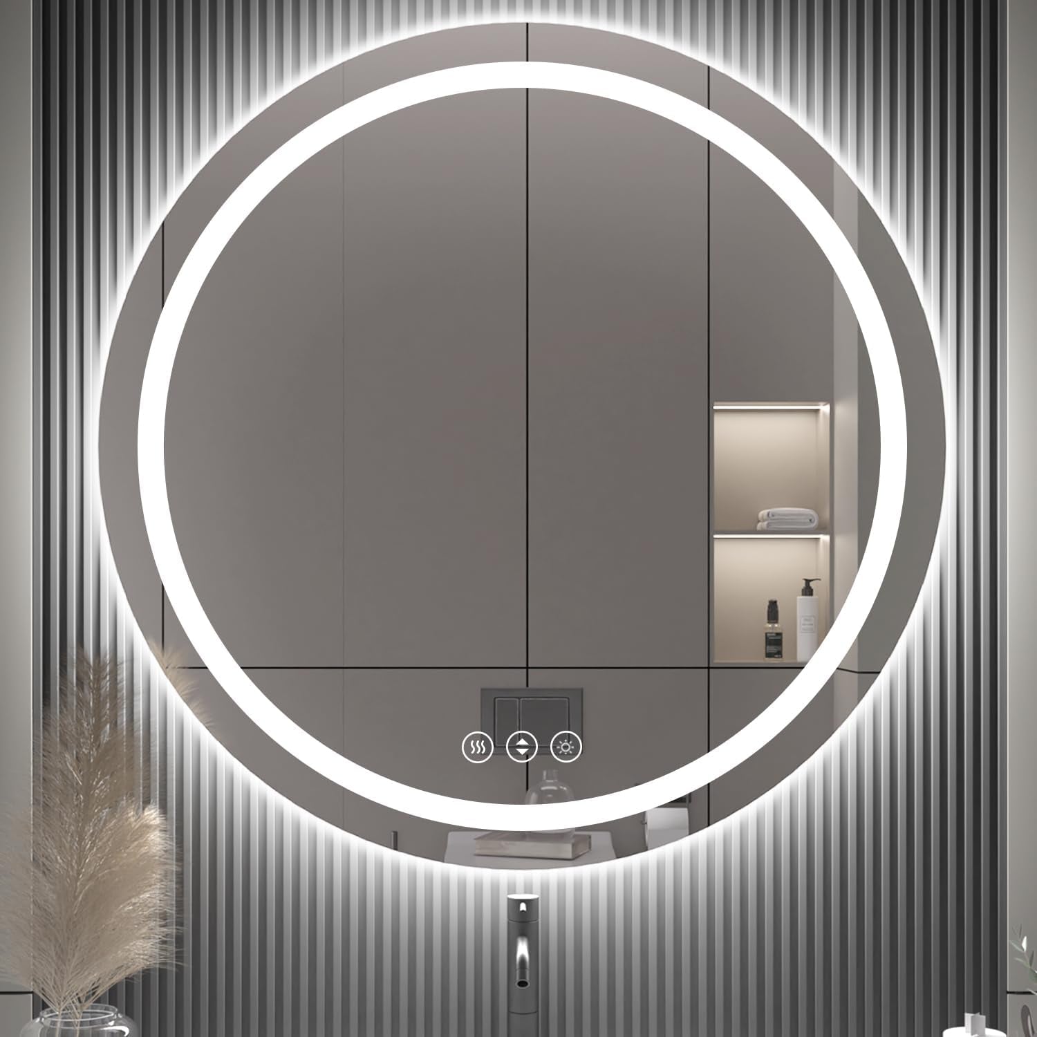 Round LED Bathroom Mirror with Lights, Backlit & Front Lighted, Wall-Mounted Vanity Mirror 3000K/4000K/6000K, Memory Functions, Anti-Fog, Dimmable Smart Mirror (Round 24" X 24")