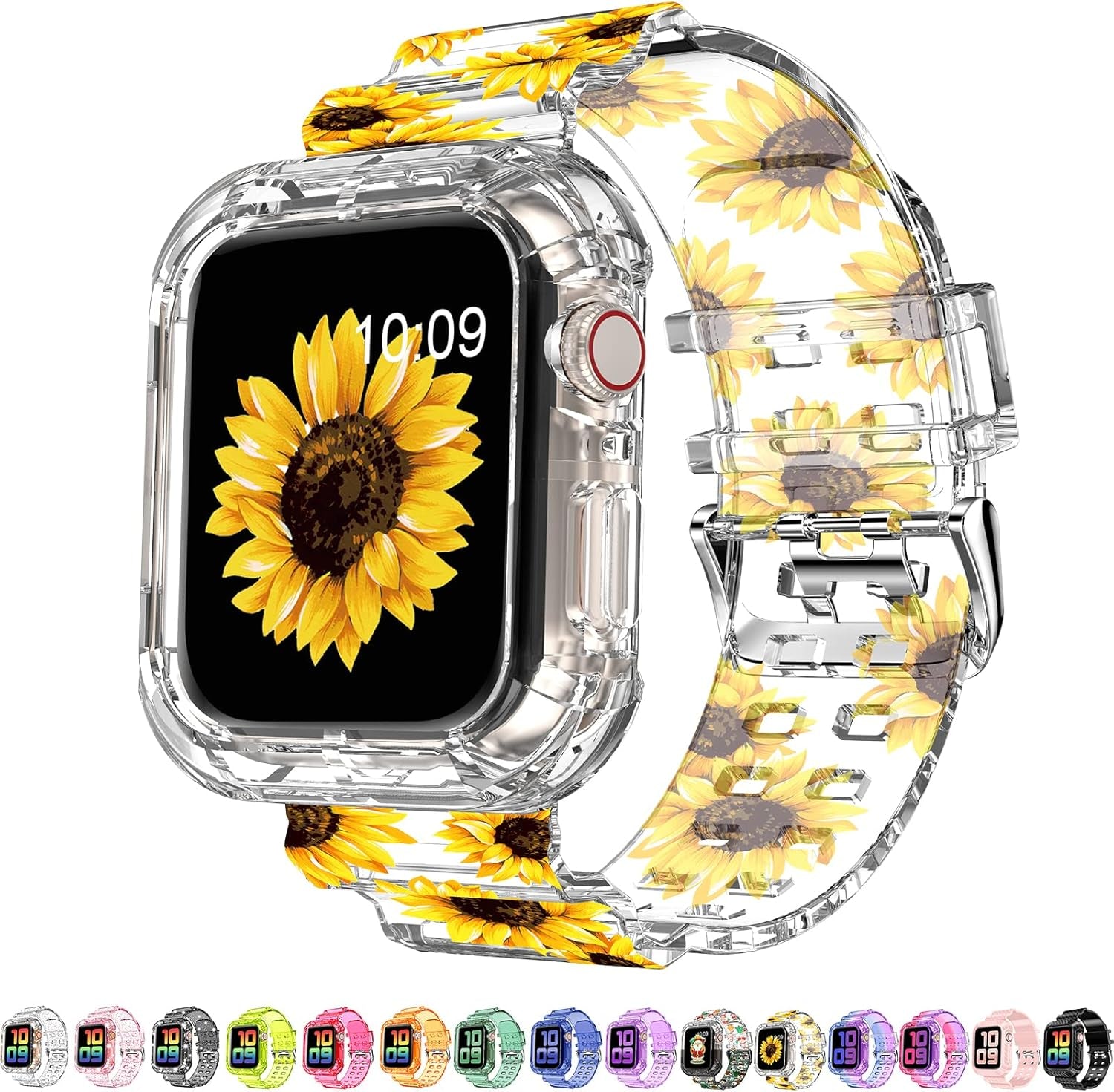 Compatible for Clear Apple Watch Band with Bumper Case, Women Men Glitter Bling TPU Sport Strap for Iwatch SE Ultra Series 10 9 8 7 6 5 4 3 2 1