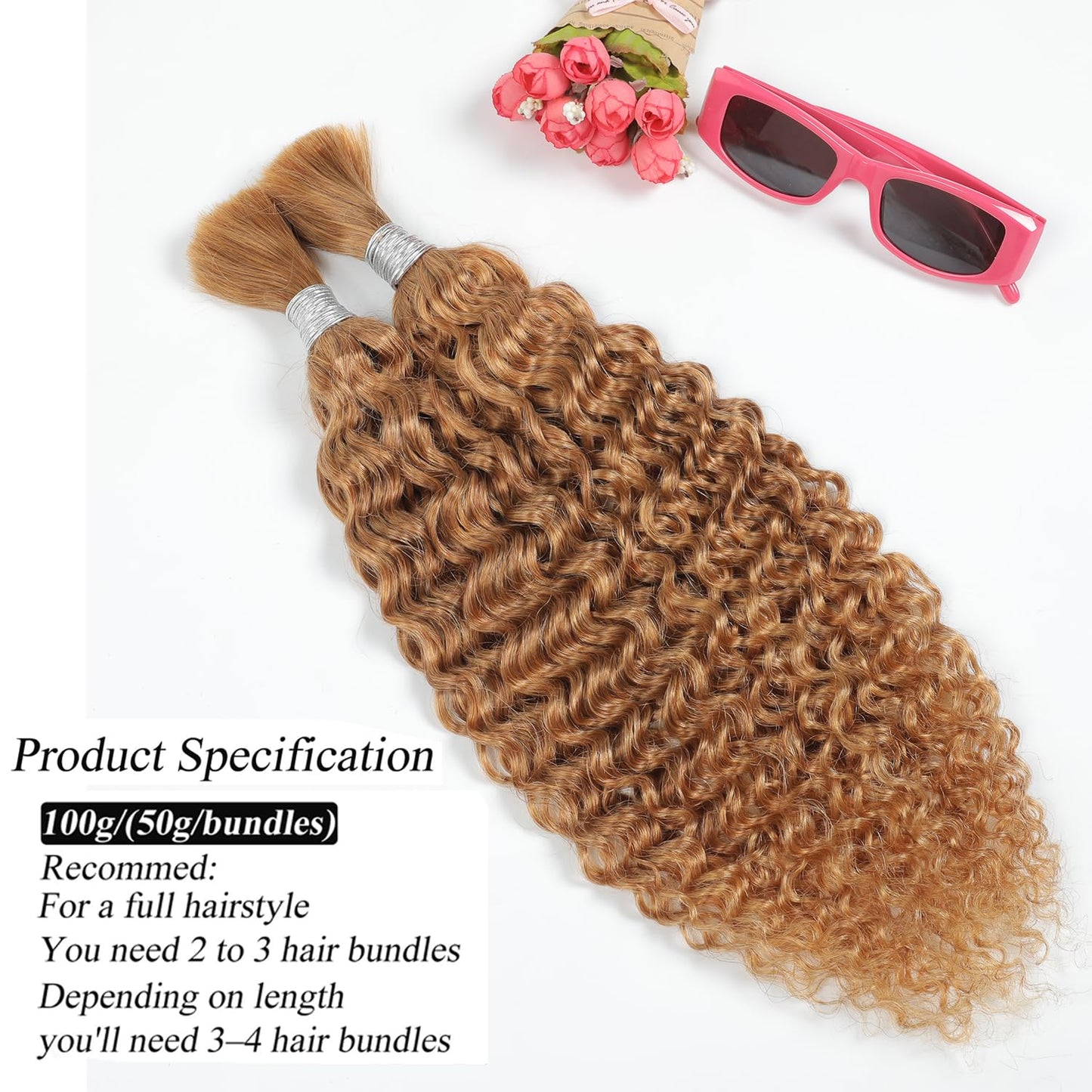 Human Braiding Hair 14Inch Water Wave Bulk Human Hair for Braiding 100G 2Bundle/Pack No Weft Human Hair Bundles for Braiding Micro Human Braiding Hair for Boho Braids（14Inch ，27#）