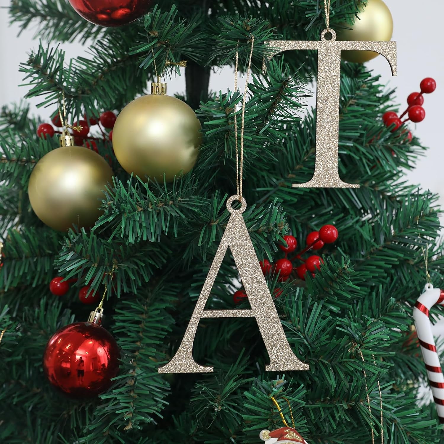Gold Monogram Christmas Ornament,Personalized Initial Xmas Tree Ornament,Xmas Stocking Tag(Letter A)