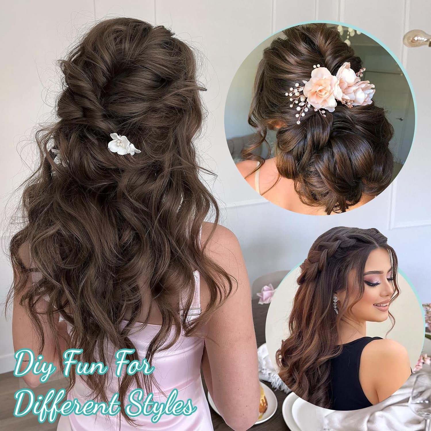 Clip in Hair Extensions for Women with Thinning Hair，7Pcs 20 Inch Thick Long Wavy Hair Extensions Clip Ins，Chocolate Brown with Dark Brown Synthetic Hairpiece for Daily Use Voluminous Look