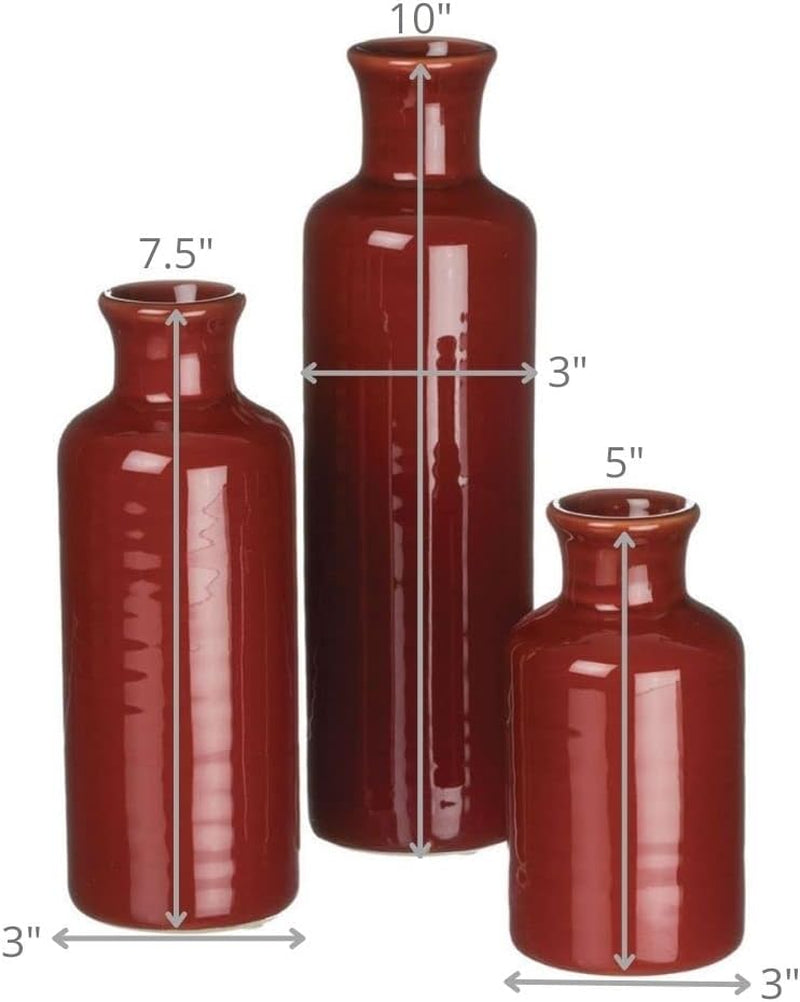 Vase Set, Farmhouse Decor, Aesthetic Room Decor, Boho Decor, Vases for Your Kitchen, Bedroom, Office, Living Room & Bathroom, Shelf Decor, Centerpiece Table Decorations, Red Vases (CM2407)
