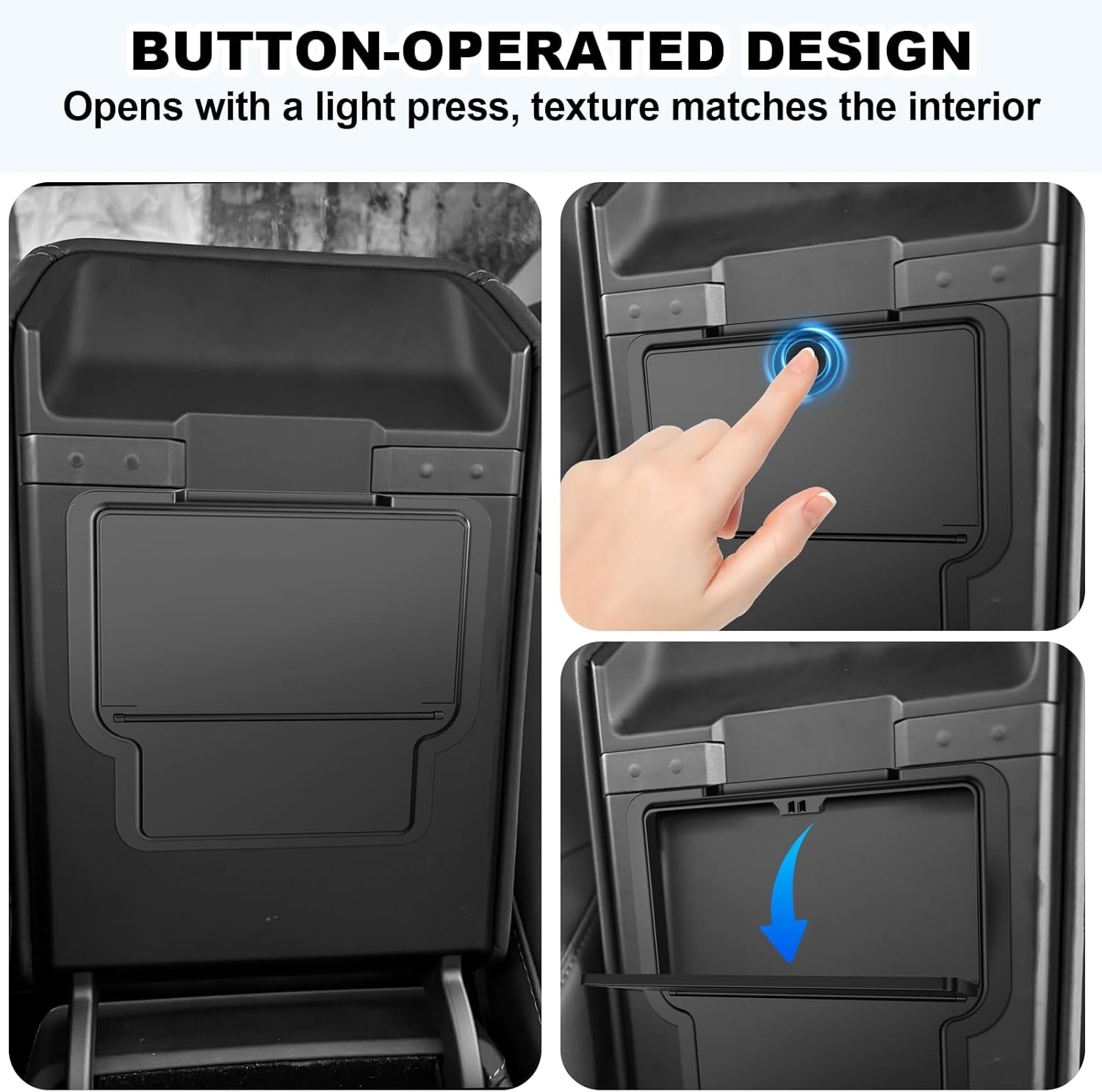 5PCS Upgraded Center Console Organizer for Tesla Model 3 Highland 2024 Accessories [Smooth Sliding] Armrest Organizer Tray Push Button Hidden Storage Box Cup Holder Webcam Cover, Black