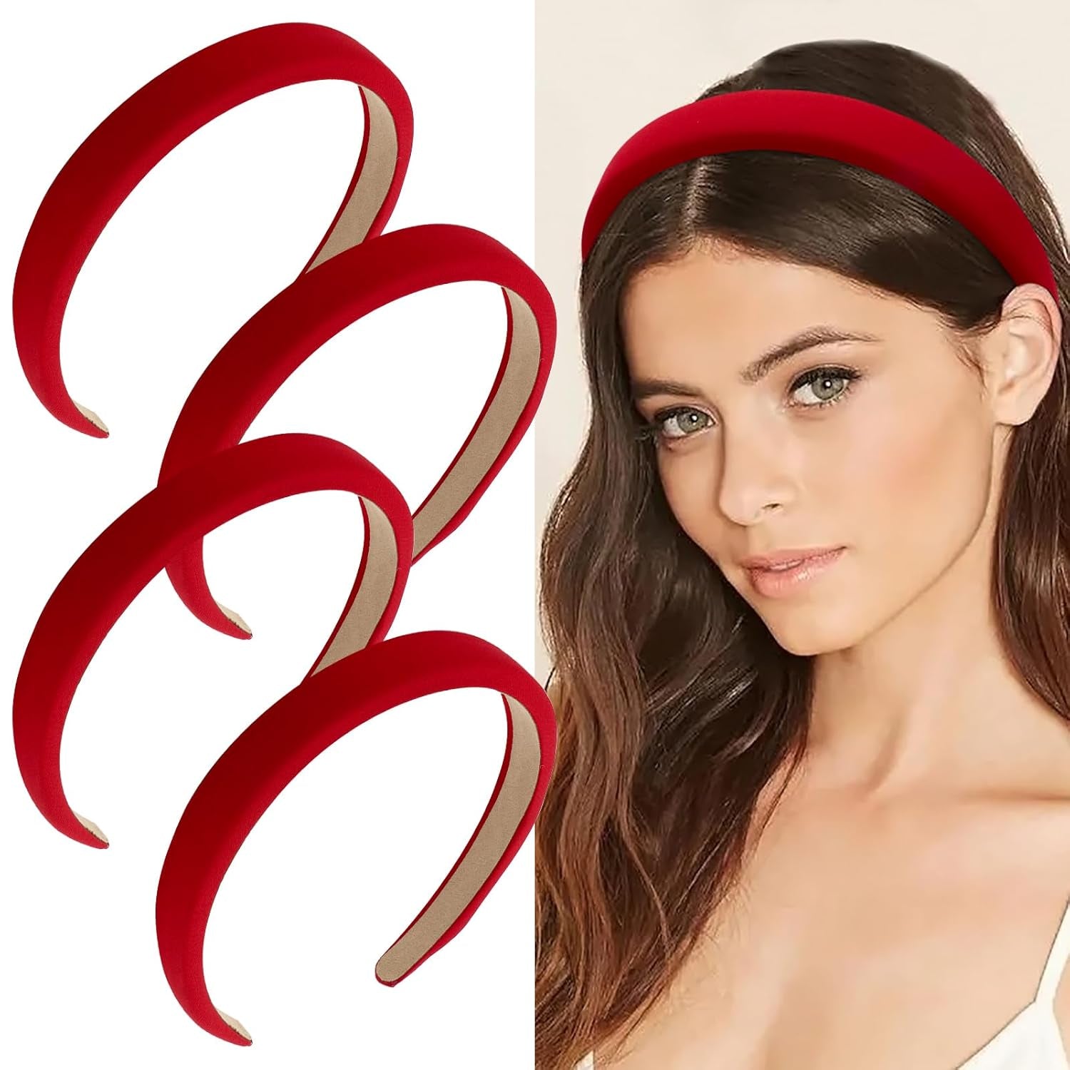 Headbands for Women, 4Pcs Padded Headbands Non Slip Soft Thick Comfortable Headbands Cute Brown Black Pink White Fall Headband Aesthetic Y2K Halloween Costume Hair Accessories for Women Girls