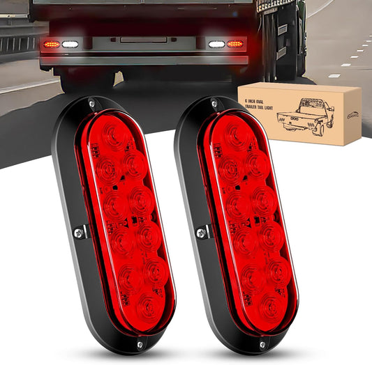 6Inch Oval LED Tail Light 2PCS Red 10LED Brake Stop Turn Signals Lights Surface Mount IP67 Waterproof for Trailer Truck RV Tractor Lorry Camper Van TRUCK DRIVER