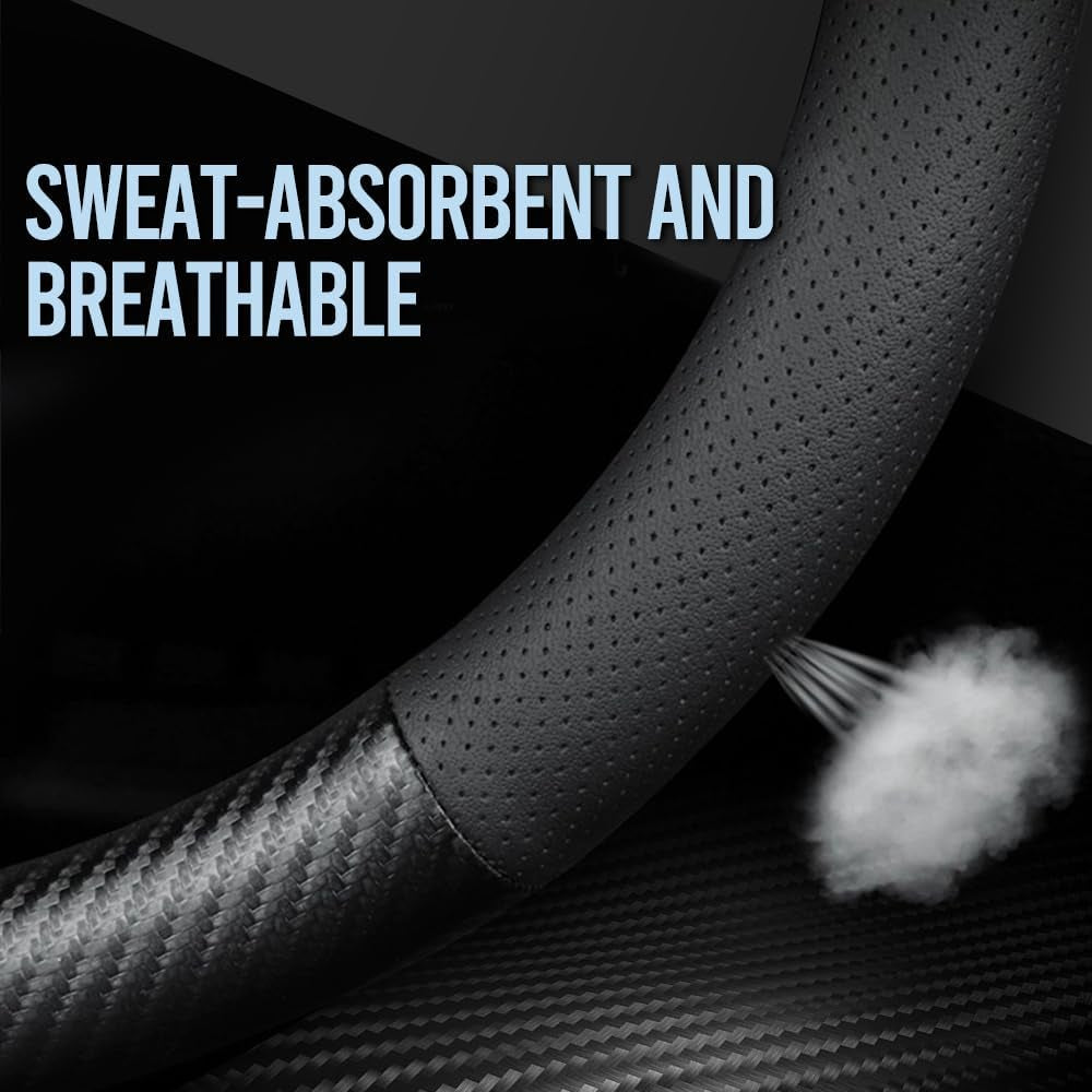 Carbon Fiber Leather Car Steering Wheel Cover ，For Tesla Model 3 / Model Y Steering Wheel Cover