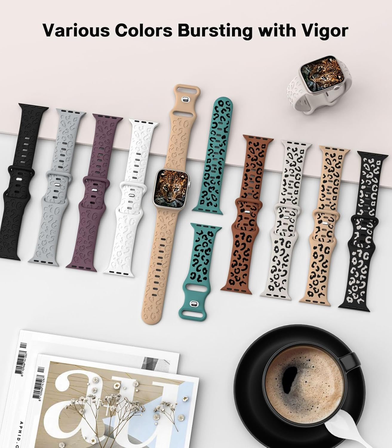 Leopard Engraved Band Compatible with Apple Watch Band 41Mm 40Mm 38Mm 42Mm 44Mm 45Mm 49Mm Women Men Silicone,Cheetah Sport Strap Wristband for Iwatch Band Series 9 8 7 6 5 4 SE Ultra 2