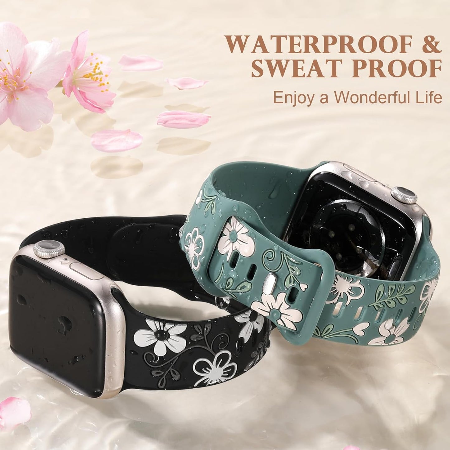 Floral Band Compatible with Apple Watch Bands for Women 40Mm 41Mm 38Mm 42Mm 44Mm 45Mm 46Mm 49Mm, Engraved Cute Flower Silicone Inlay Dressy Strap for Iwatch Series 10 9 8 7 6 5 4 3 2 SE Ultra