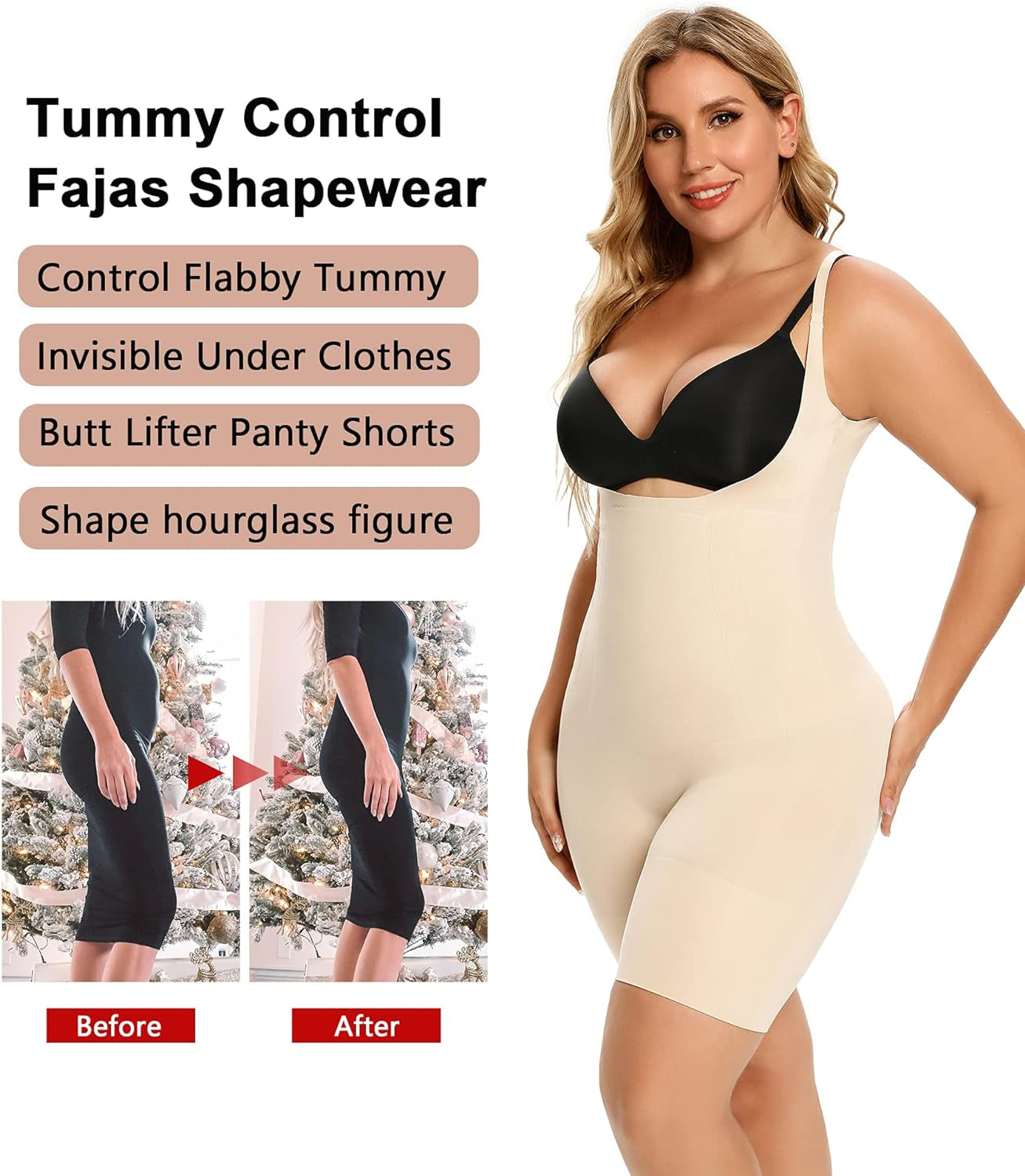 Shapewear for Women Tummy Control Open Bust Thigh Slimmer Body Shaper