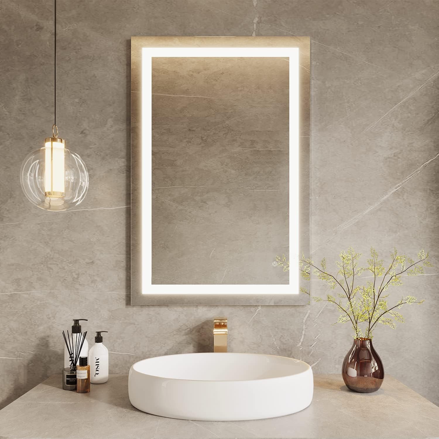 24 X 36 Inch LED Bathroom Mirror, Wall Mounted Vanity Mirror with Lights Anti-Fog, Dimmable Smart Mirror Bathroom Backlit Makeup Mirror with Touch Switch IP44 Waterproof