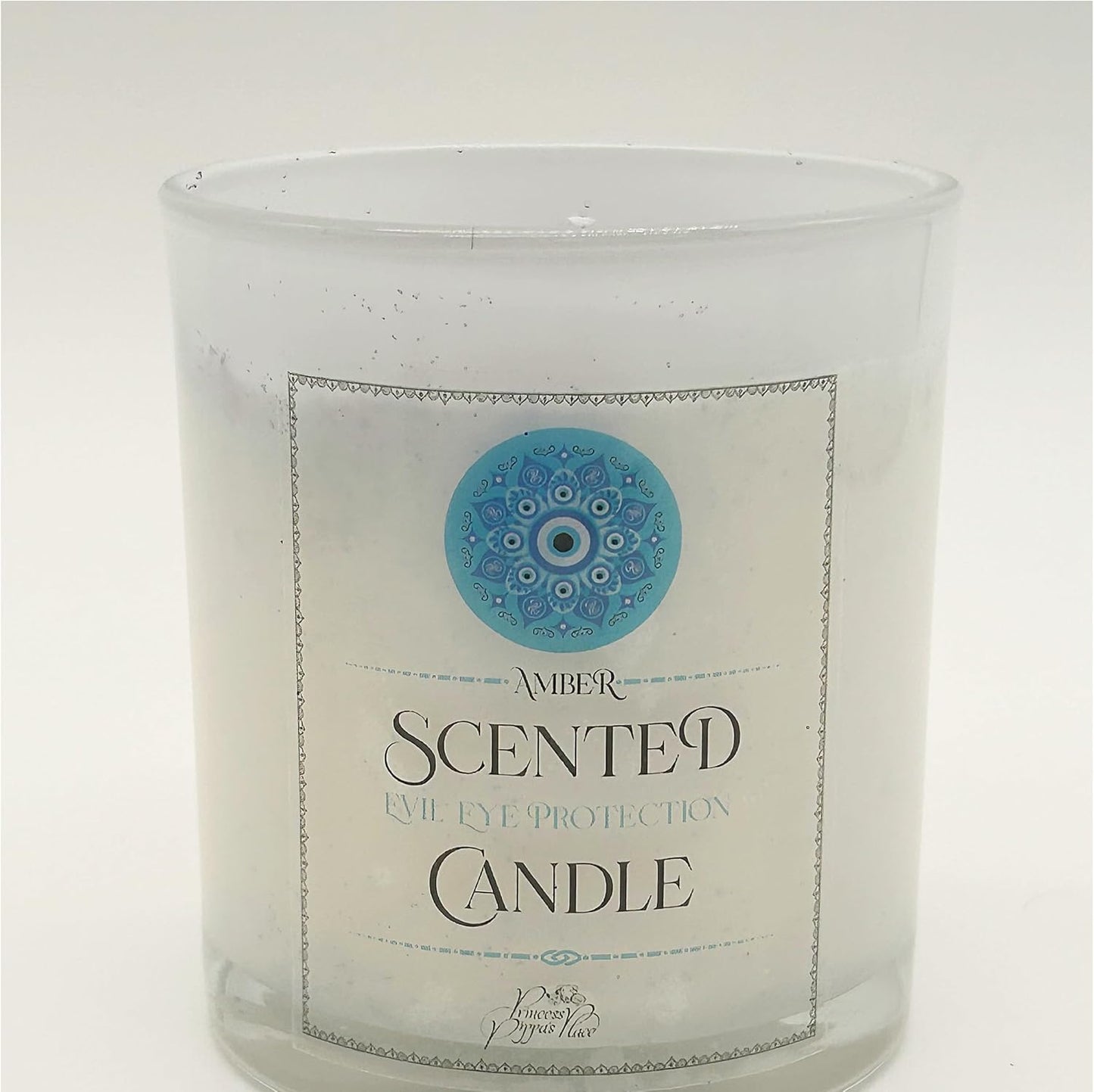 Evil Eye Candle, 10.5 Oz Evil Eye Spiritual Protection Candles with Crystals & Cotton Wick in Glass Jar, Soy Candle, Amber Scented Candles for Relaxing Healing Good Energy Aromatherapy Décor, Pack-1