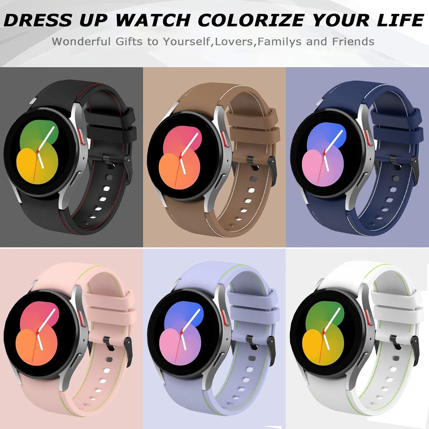 {No Gap) Band Compatible Samsung Galaxy Watch 5 Silicone Band Galaxy Watch 5 Pro Bands,20Mm Watch Band Soft Elastics Samsung Watch 4 Band Sports Strap for Galaxy Watch 3 41Mm Band Women Men