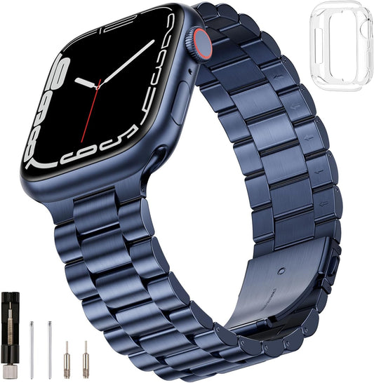 Compatible with Apple Watch Band 41Mm 40Mm 38Mm for Women Men, Stainless Steel Metal Iwatch Band with Case for Apple Watch Series 9/8/7/6/5/4/3/2/1/SE/SE2 (Dark Blue, 38Mm/40Mm/41Mm)