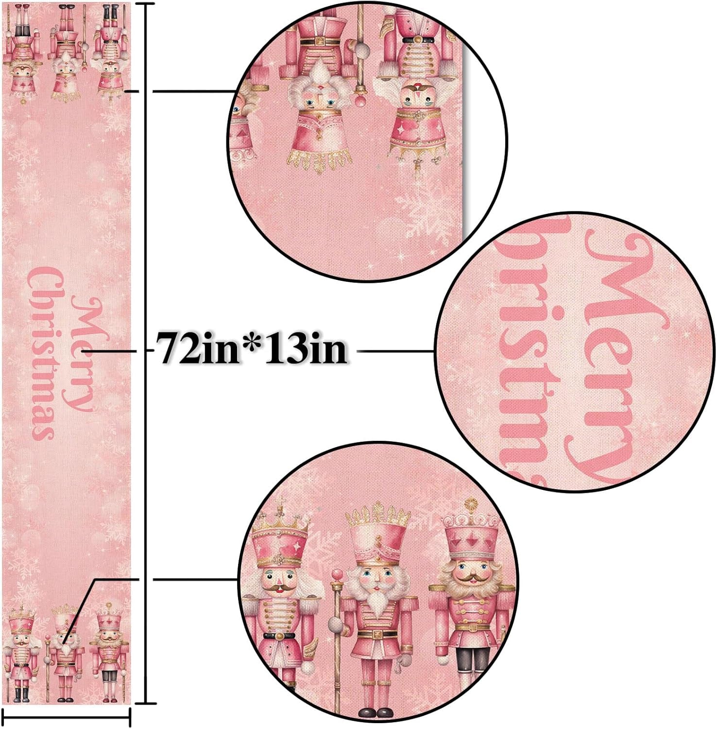 Pink Nutcrackers Christmas Table Runner Pink Xmas Decoration Winter Holiday Party Supply Home Kitchen Dining Room Decor (13" X 72")