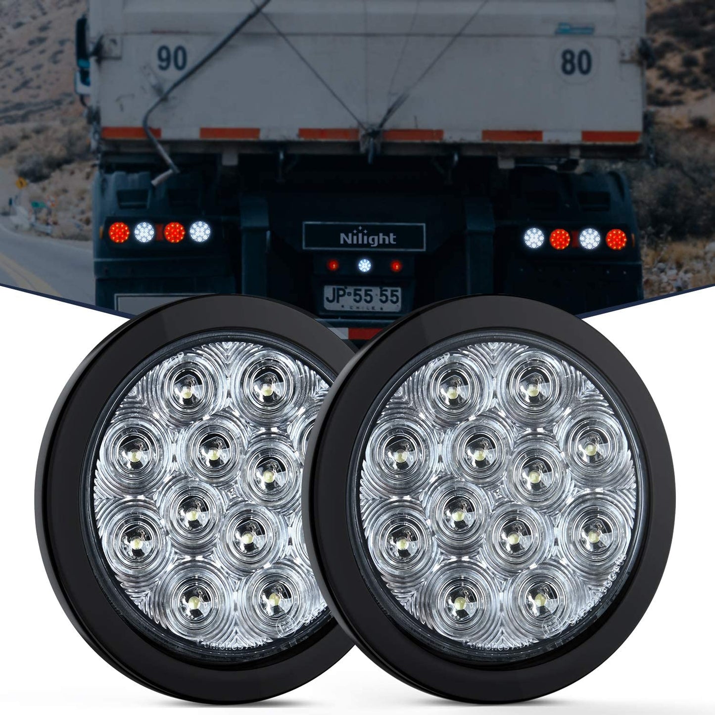 - TL-18 2PCS 4" round Red LED Trailer Tail Lights W/Surface Mount Grommet Plugs IP67 Stop Brake Turn Tail Lights for Truck Trailer RV Jeep