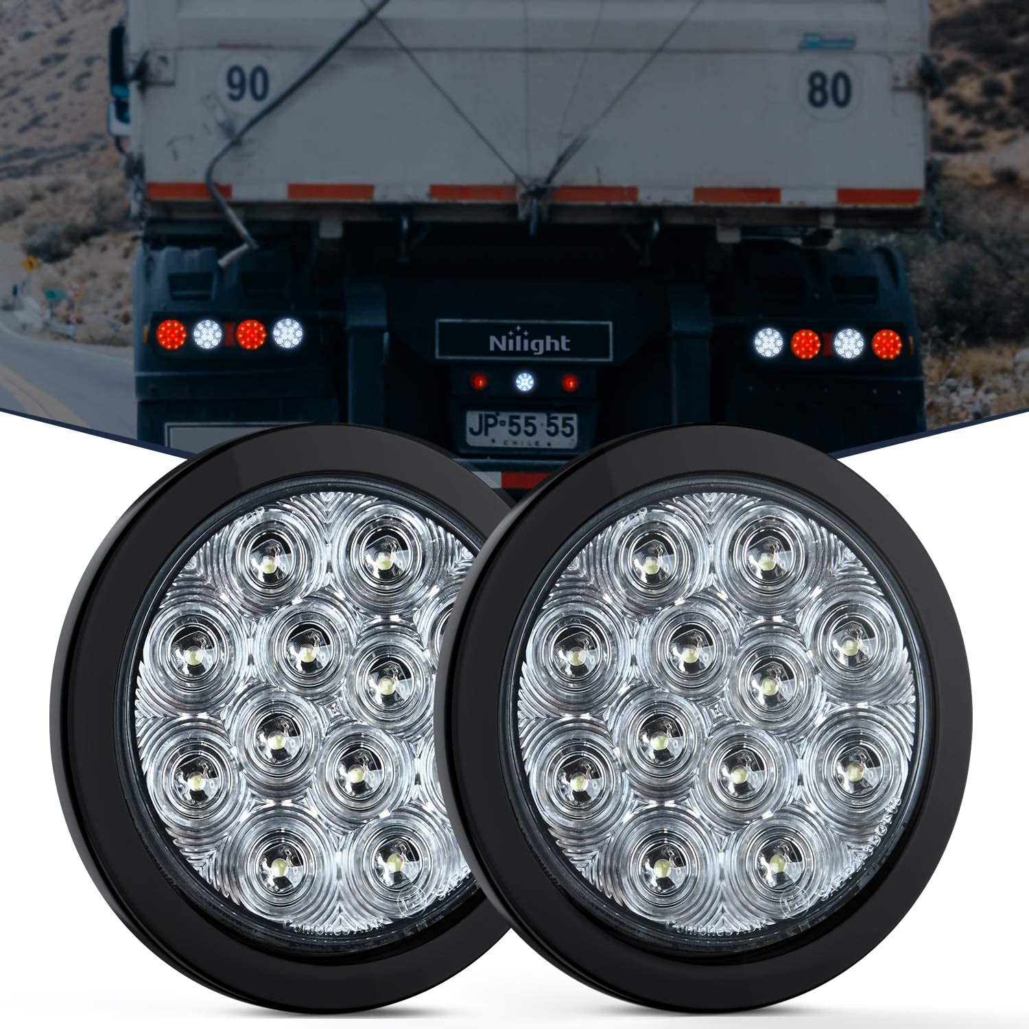 - TL-18 2PCS 4" round Red LED Trailer Tail Lights W/Surface Mount Grommet Plugs IP67 Stop Brake Turn Tail Lights for Truck Trailer RV Jeep
