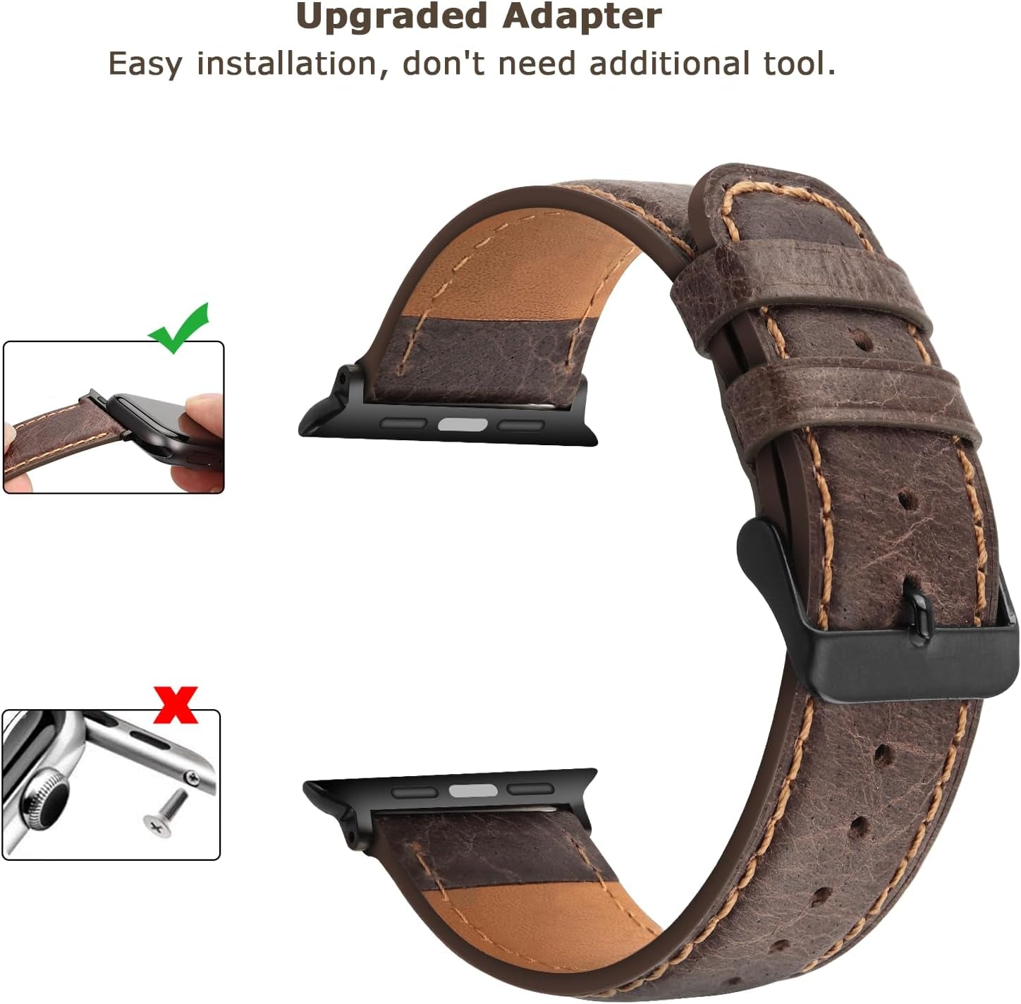 Bands Compatible with Apple Watch Band 49Mm 45Mm 44Mm 42Mm Men Genuine Leather Replacement Bands Compatible with Apple Watch Ultra 2 Ultra SE 2 SE Series 9 8 7 6 5 4 3 2 1, Dark Brown