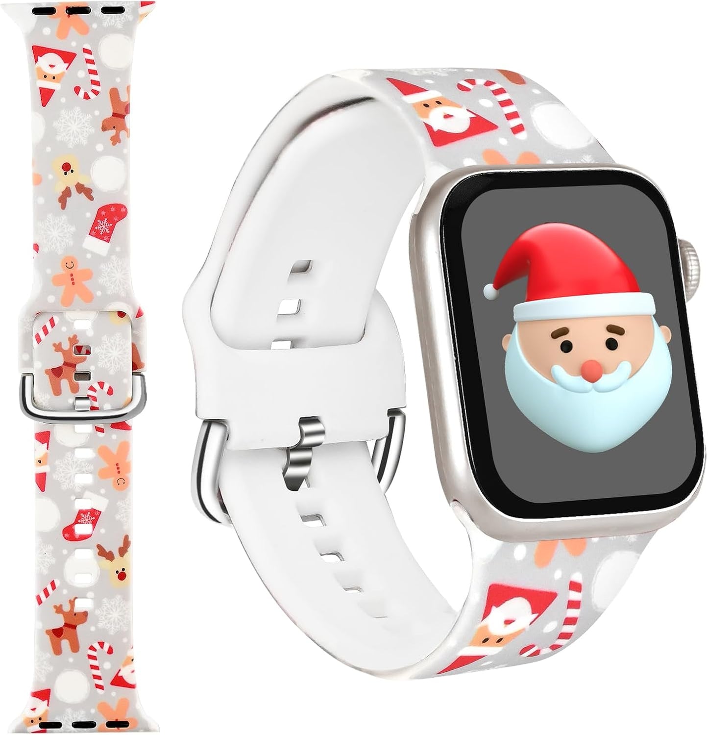 Christmas Strap for Apple Watch Band 46Mm 44Mm 45Mm 49Mm, Soft Silicone Bracelet Compatible with Iwatch Band Series 10/9/8/7/6/Se/5/4/3,Waterproof Sport Bands for Apple Watch Ultra Women Men Gift Gray