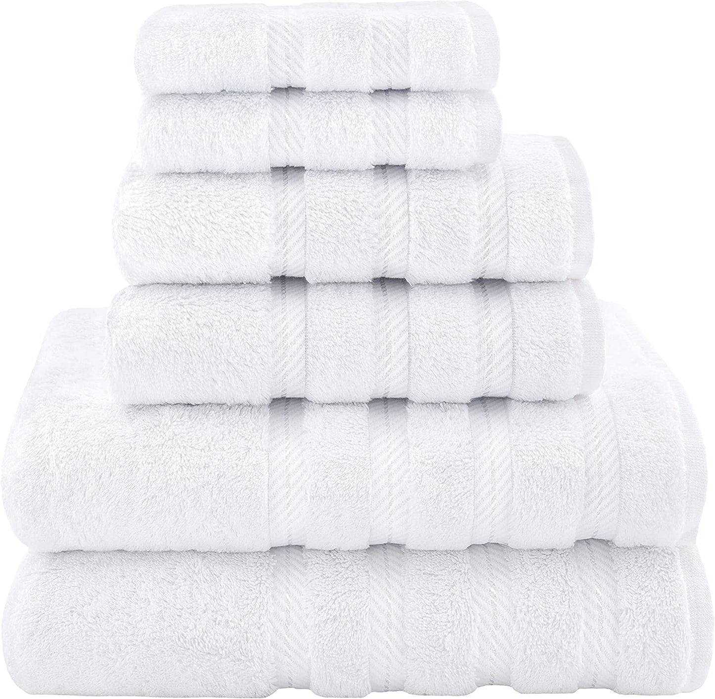 Luxury 6 Piece Towel Set, 2 Bath Towels 2 Hand Towels 2 Washcloths, 100% Cotton Turkish Towels for Bathroom, White Towel Sets