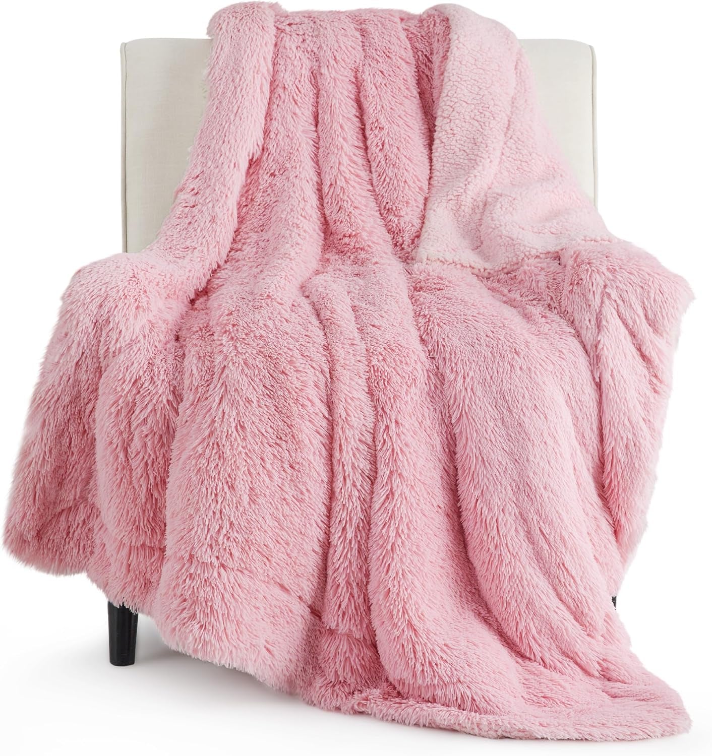 Soft Pink Throw Blanket for Couch, Fluffy Fuzzy Pink Blankets & Throws for Sofa, Cozy Plush Sherpa Fleece Faux Fur Blanket, Pink Decor Christmas Blanket Pink Gifts for Women, Girls, 50X60