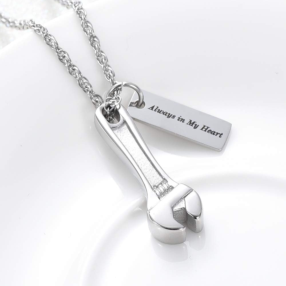 Wrench Urn Necklace for Ashes for Women Men Human Ashes Stainless Steel Hammer Cremation Jewelry for Ashes Pendant