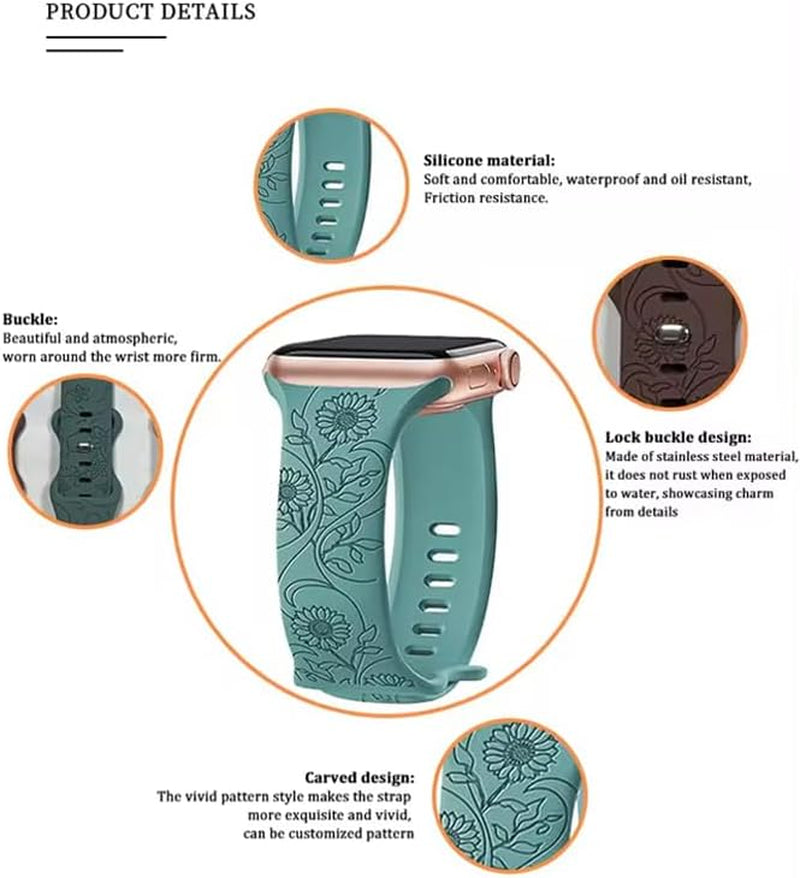 AXTECHS Engraved Butterfly Watch Bands Are Compatible with Apple Watch Bands Sizes 38Mm 40Mm 41Mm 42Mm 44Mm 45Mm 49Mm Iwatch Series 9 8 7 6 5 4 3 2 1 SE Ultra Ultra 2, and Are Made from Premium Soft Silicone for Men and Women.