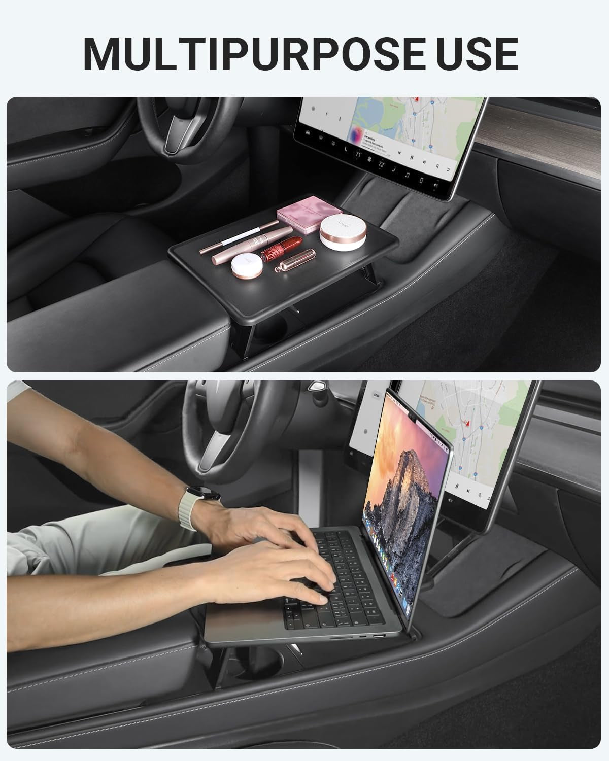 Upgrade Tesla Model 3/Y Table Tray, Foldable Center Console Car Food Eating/Laptop Work Desk for Road Trips 2021-2025 Model Y and 2021-2023 Model 3 Interior Accessories