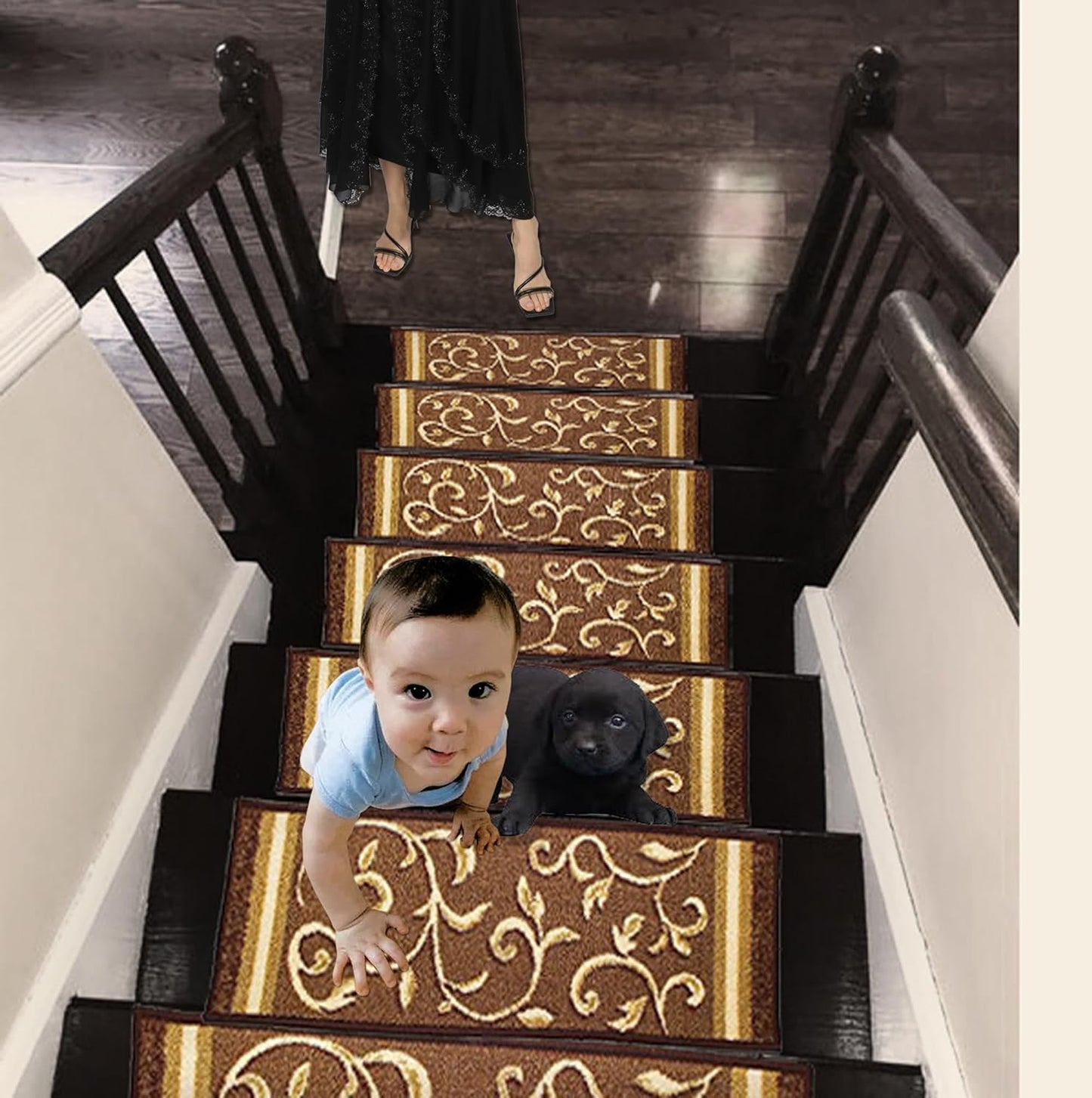 Rug Non-Slip Rubber Back Carpet Stair Treads - Skid Resistant Stair Mats (8.5" X 26") (7, 1923)