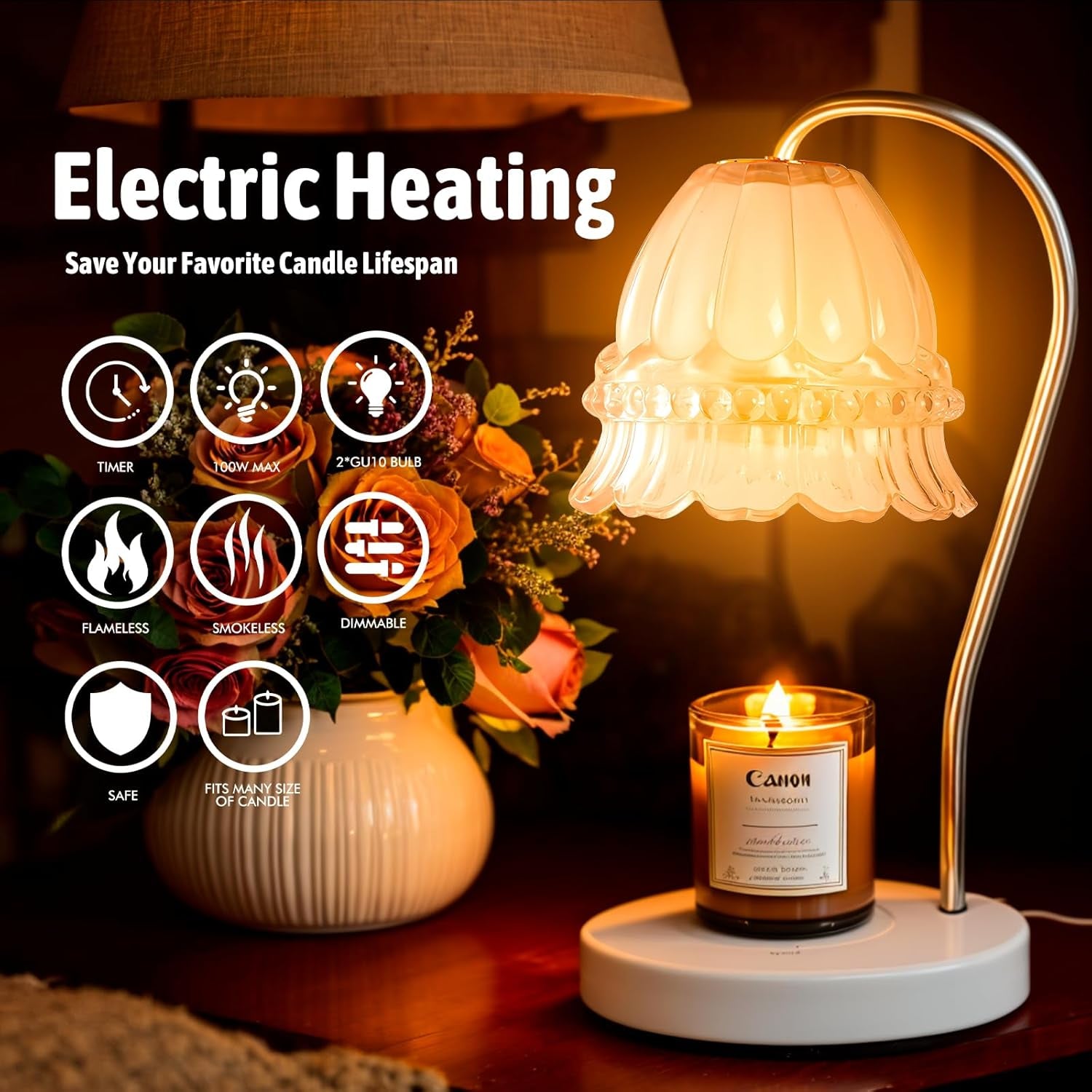 Fragrance Candle Warmer Lamp，Electric Candle Warmer with Timer & Dimmer，Mom Christmas Birthday Gifts for Women, House Warming Gifts New Home Bedroom Decor