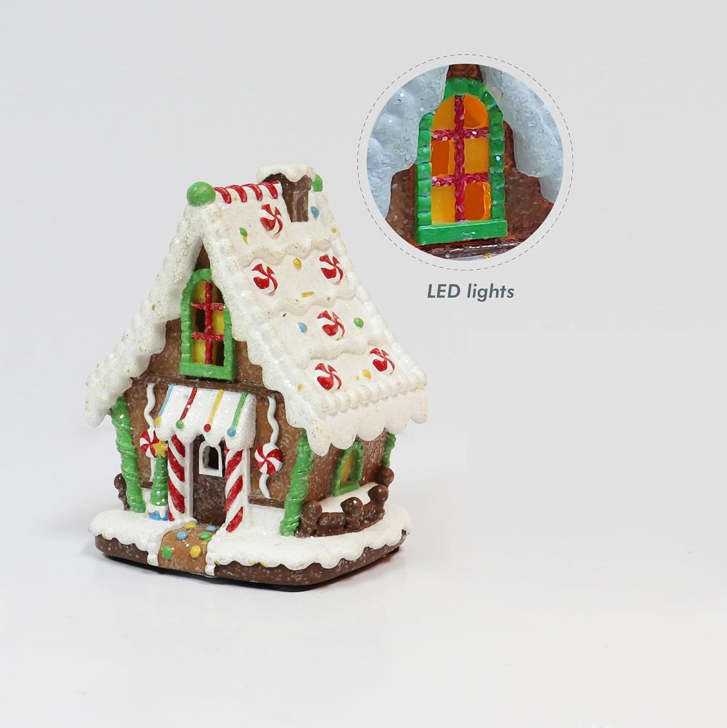 6.22”H Gingerbread Village House - LED Lights, Battery Operated Christmas Village - Hand-Painted Resin Polyresin