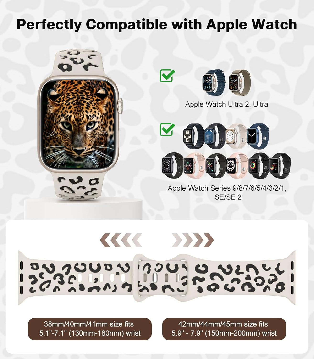 Leopard Engraved Band Compatible with Apple Watch Band 41Mm 40Mm 38Mm 42Mm 44Mm 45Mm 49Mm Women Men Silicone,Cheetah Sport Strap Wristband for Iwatch Band Series 9 8 7 6 5 4 SE Ultra 2