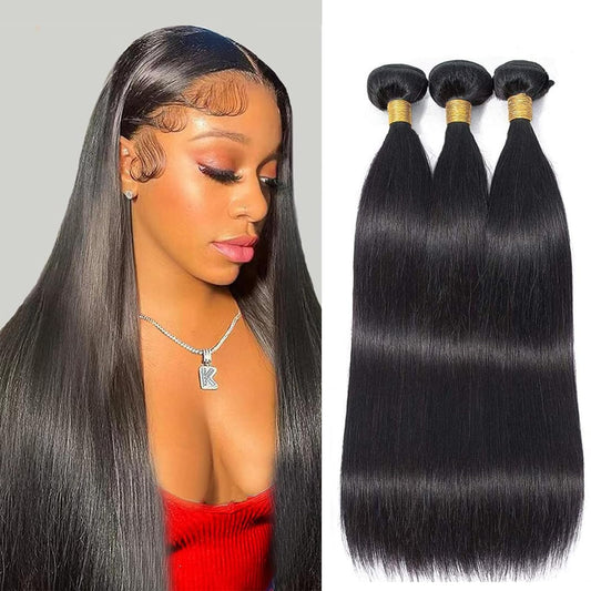 Straight Bundles Human Hair 14 16 18 Inch Brazilian Virgin Straight Human Hair Bundles 3 Bundles Human Hair Straight Hair Bundles Deals for Woman(100G/1 Bundle，300G /Lot)