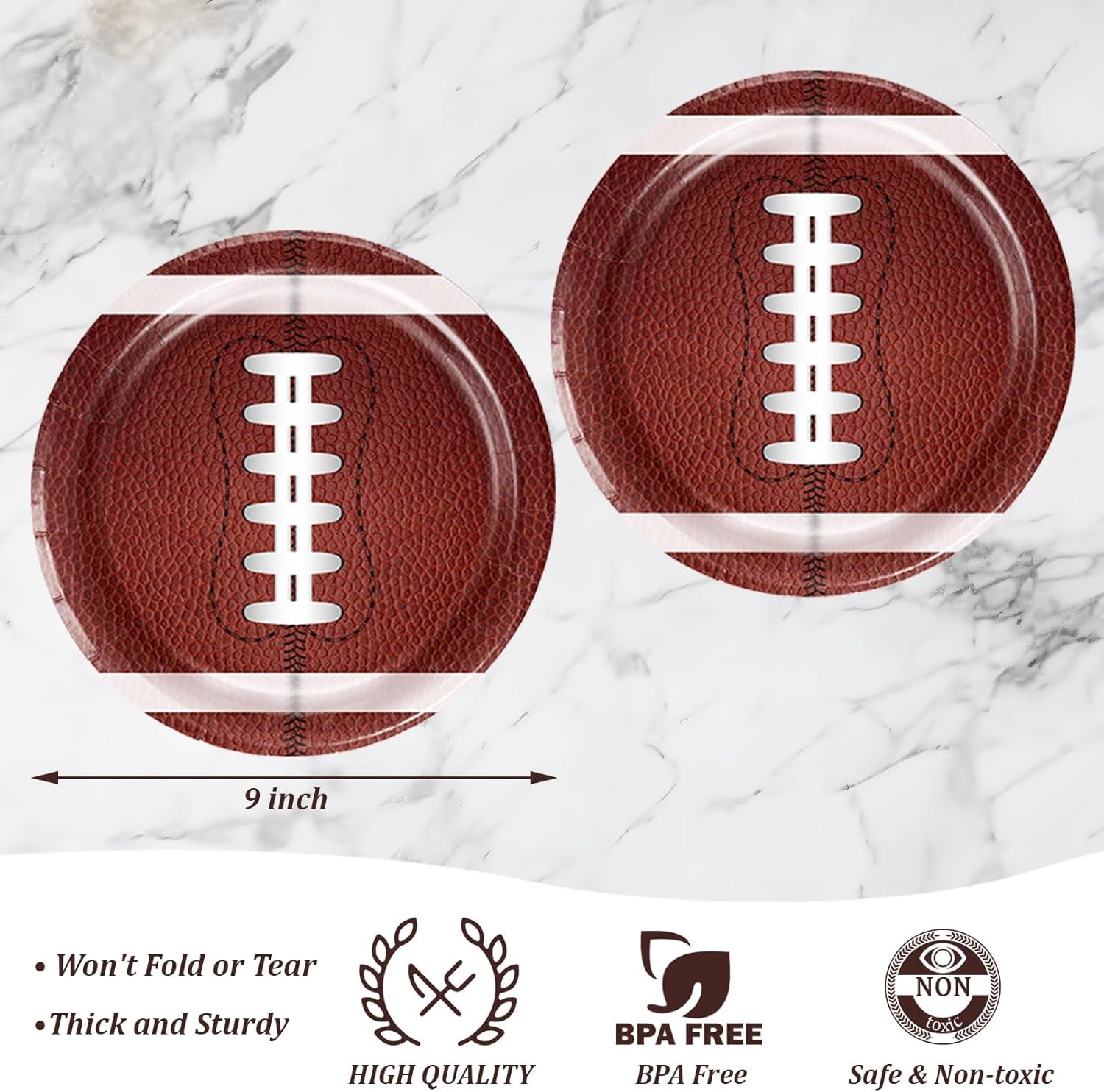50PCS Football Party Paper Plates, Disposable Football Plates, Perfect for Super Bowl Game Day Birthday Party Supplies Decorations