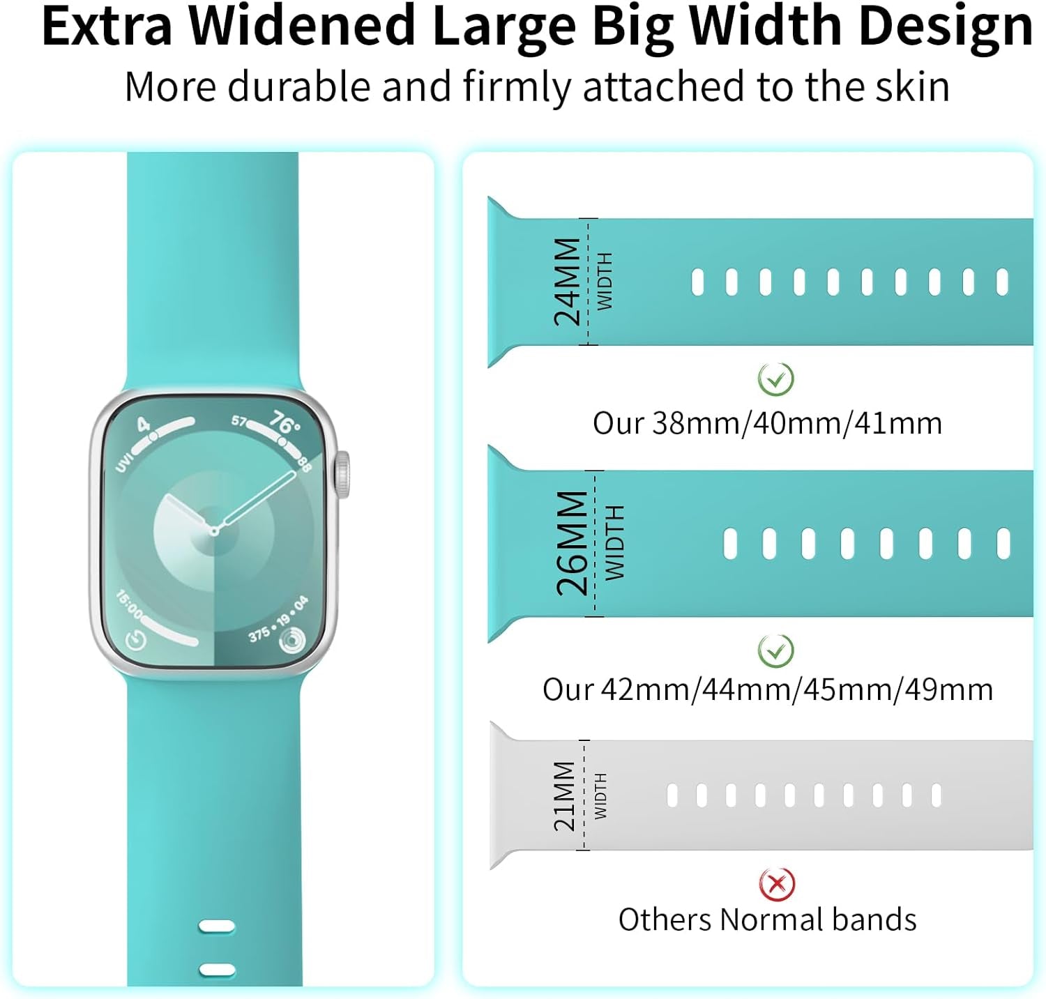 Extra Widened Silicone Bands Compatible with Apple Watch 38Mm 40Mm 41Mm 42Mm 44Mm 45Mm 49Mm, Replacement Soft Sport Strap Wristbands for Iwatch Series 9/8/7/6/5/4/3/2/1 Ultra SE Women Men, Midnght
