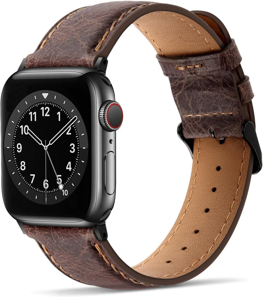 Bands Compatible with Apple Watch Band 49Mm 45Mm 44Mm 42Mm Men Genuine Leather Replacement Bands Compatible with Apple Watch Ultra 2 Ultra SE 2 SE Series 9 8 7 6 5 4 3 2 1, Dark Brown