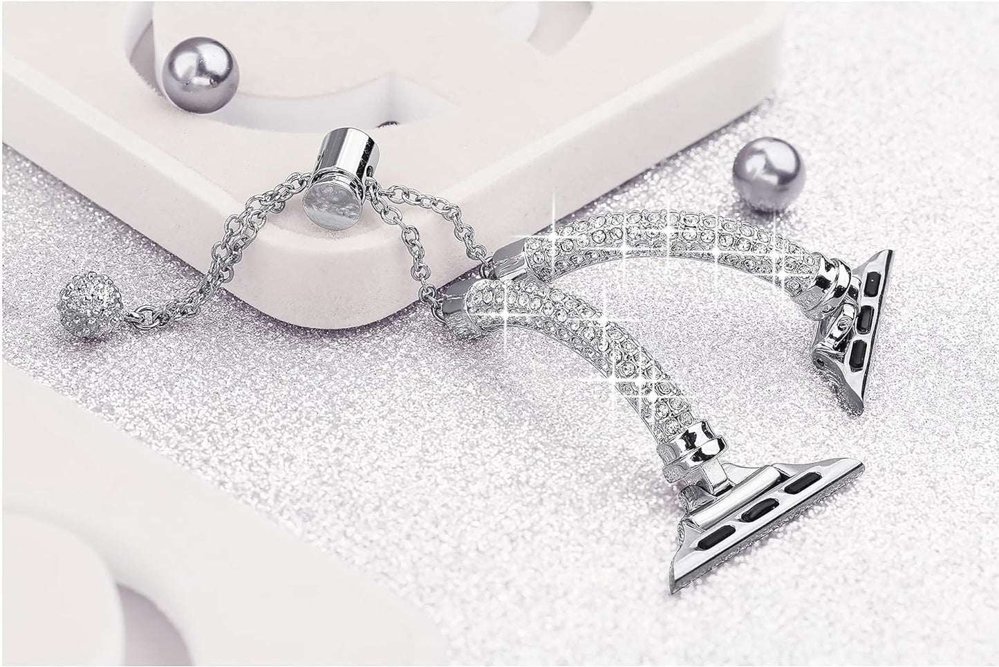 Bling Band and Case Compatible with Apple Watch Band 38Mm 40Mm 41Mm 42Mm 44Mm 45Mm, Women Dressy Metal Bracelet with Rhinestone Bumper for Iwatch Series 9/8/7/SE/6/5/4/3/2/1