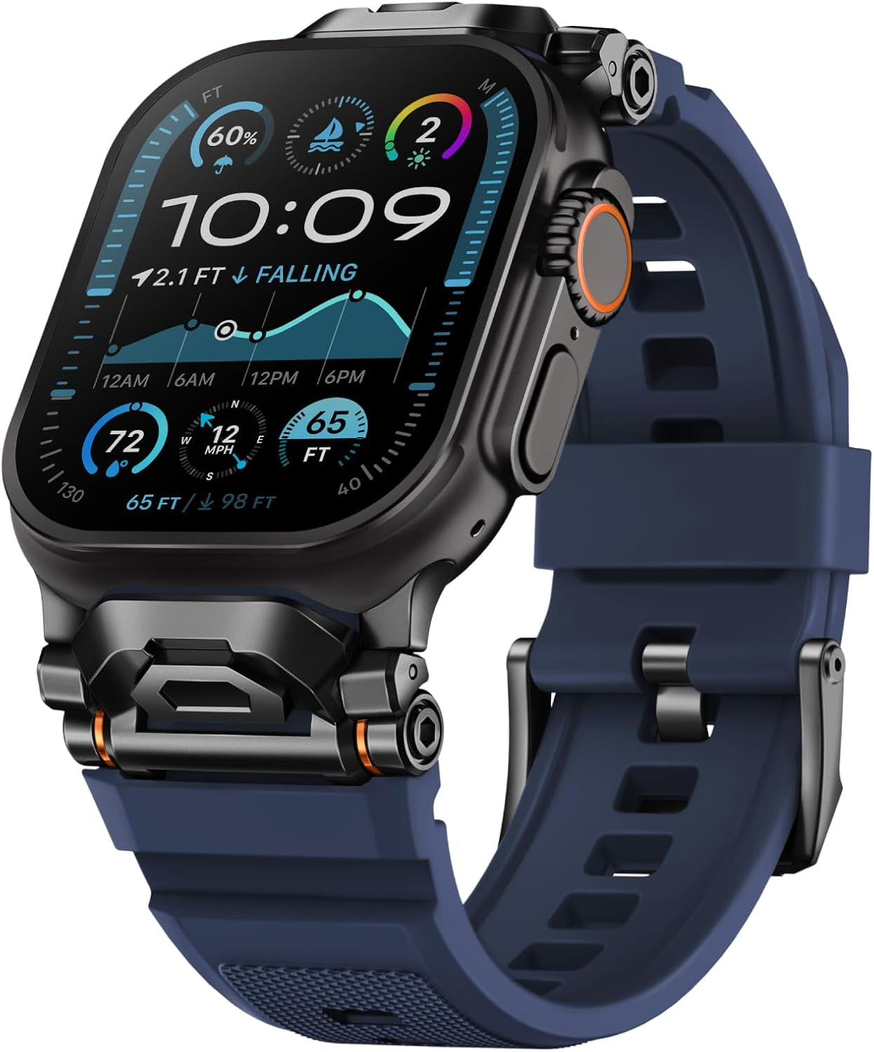 Rugged Bands Compatible for Apple Watch Ultra 2/Ultra Band 49Mm 46Mm 45Mm 44Mm 42Mm, Silicone Sport Strap with Durable Stainless Steel Connector for Iwatch Series 10 9 8 7 6 5 4 3 SE
