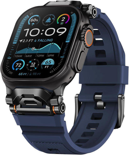 Rugged Bands Compatible for Apple Watch Ultra 2/Ultra Band 49Mm 46Mm 45Mm 44Mm 42Mm, Silicone Sport Strap with Durable Stainless Steel Connector for Iwatch Series 10 9 8 7 6 5 4 3 SE