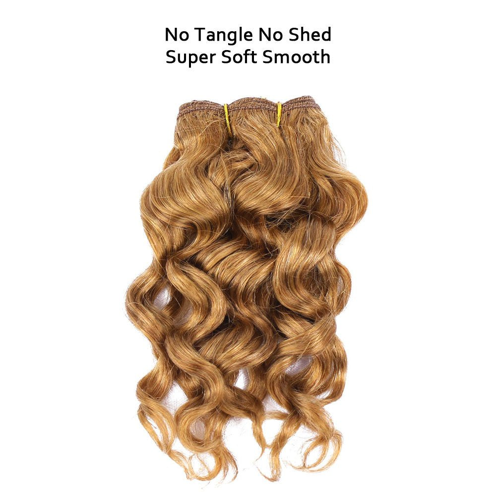 Natural Brazilian Dark Blonde Human Hair Extensions Short Curly Hair Bundles 27# Golden Virgin Human Hair Bundles Deep Curly Weave