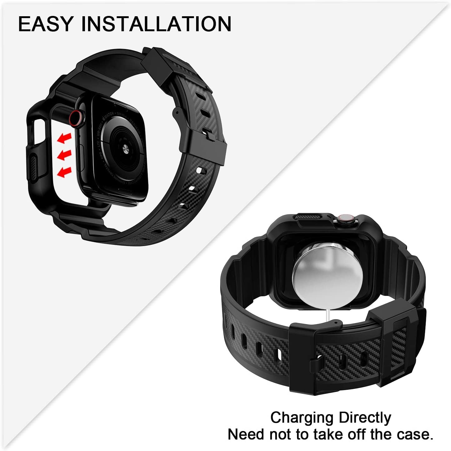 Compatible with Apple Watch Band 45Mm 44Mm 42Mm with Case, Shockproof Rugged Band Strap for Iwatch SE SE2 Series 9/8/7/6/5/4/3/2/1 45Mm 44Mm 42Mm with Bumper Case Cover Men Women, Matte Black
