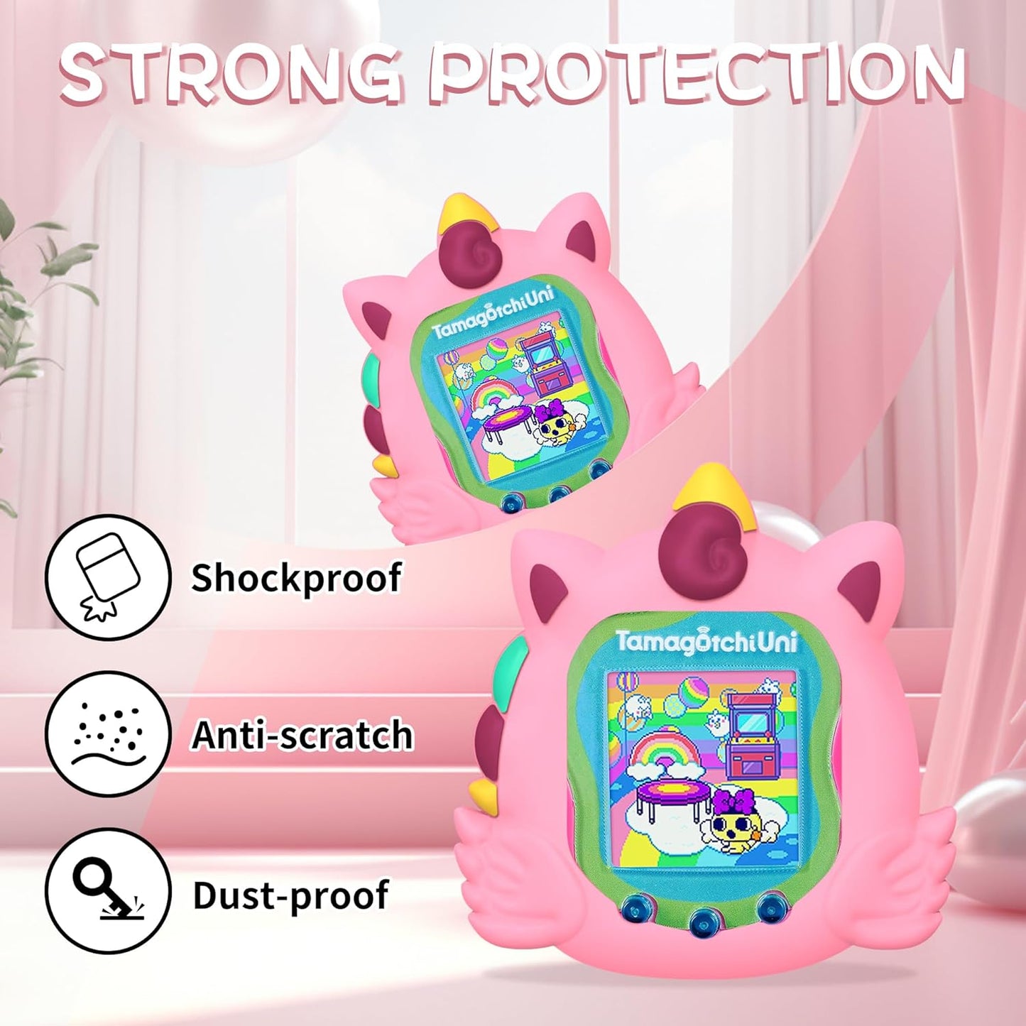 Cute Case Compatible with Tamagotchi Uni, Cute 3D Unicorn Pattern Silicone Protector Case for Tamagotchi Uni Virtual Pet Machine with Finger Lanyard ZOUSA