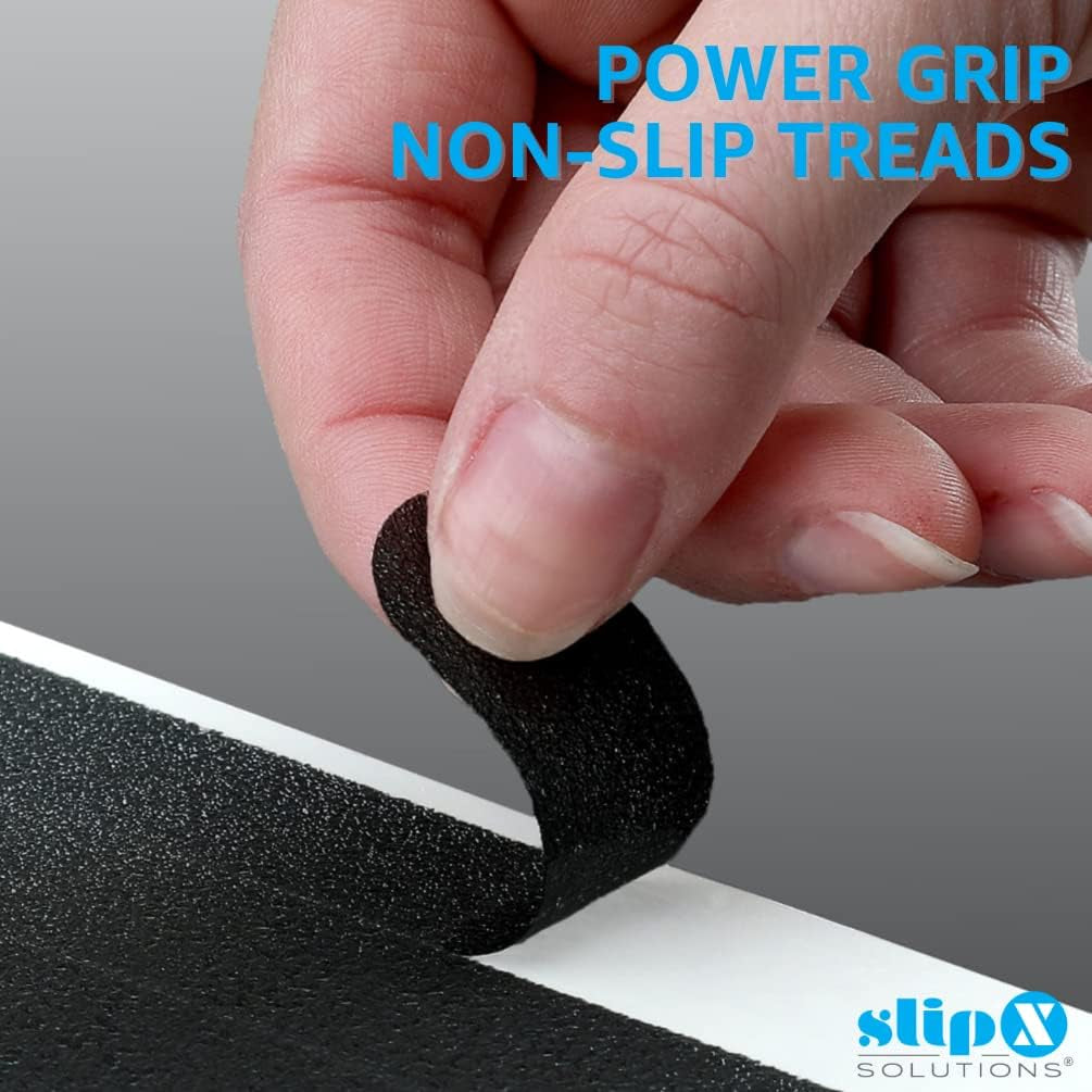 Microban-Infused Non-Slip Adhesive Safety Treads | Anti-Slip Bathroom Accessories - Bathtub, Shower, Pool, Boat, & Stair Tread Stickers | 7.5" X.75 Power Grip Strips (12, Black)