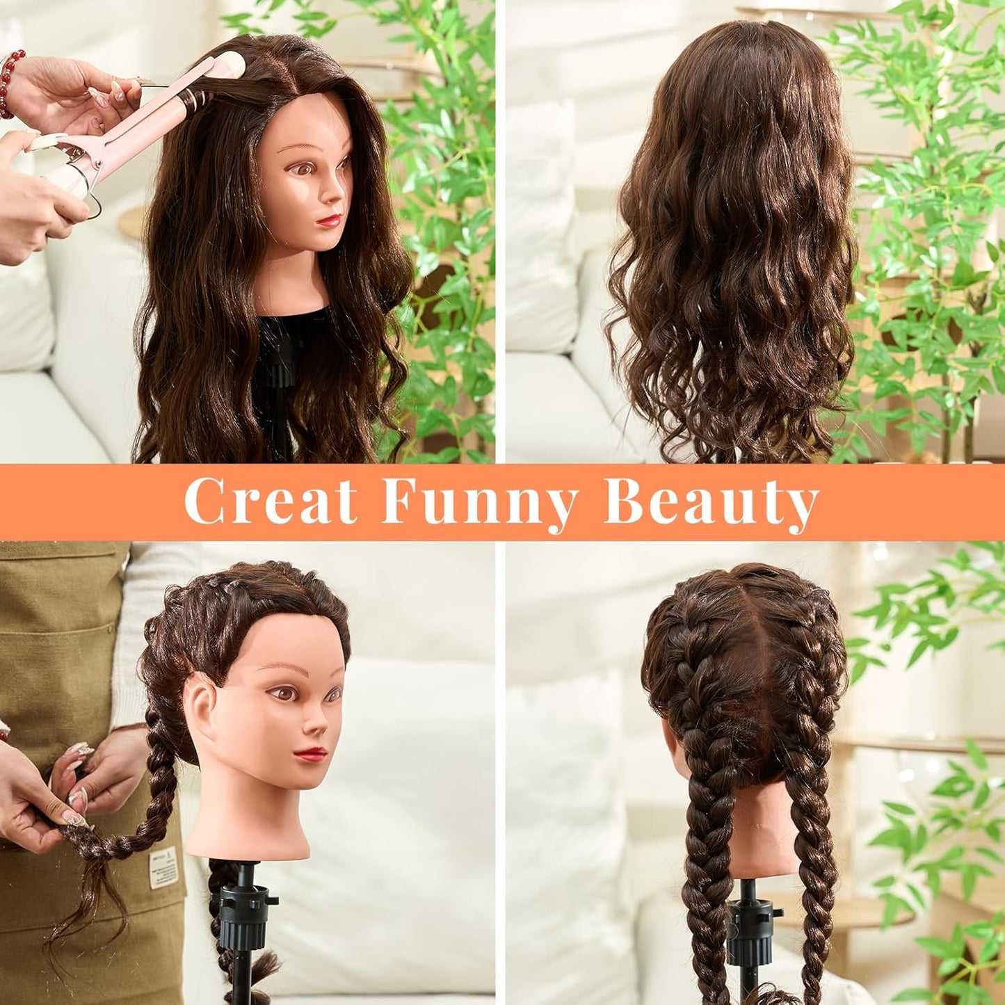 100% Mannequin Head Human Hair,18” Dark Brown Mannequin Head with Stand,Real Hair Braiding Cosmetology Manikin Head with Mannequin Head Stand,Doll Head for Hair Styling Training with Table Clamp