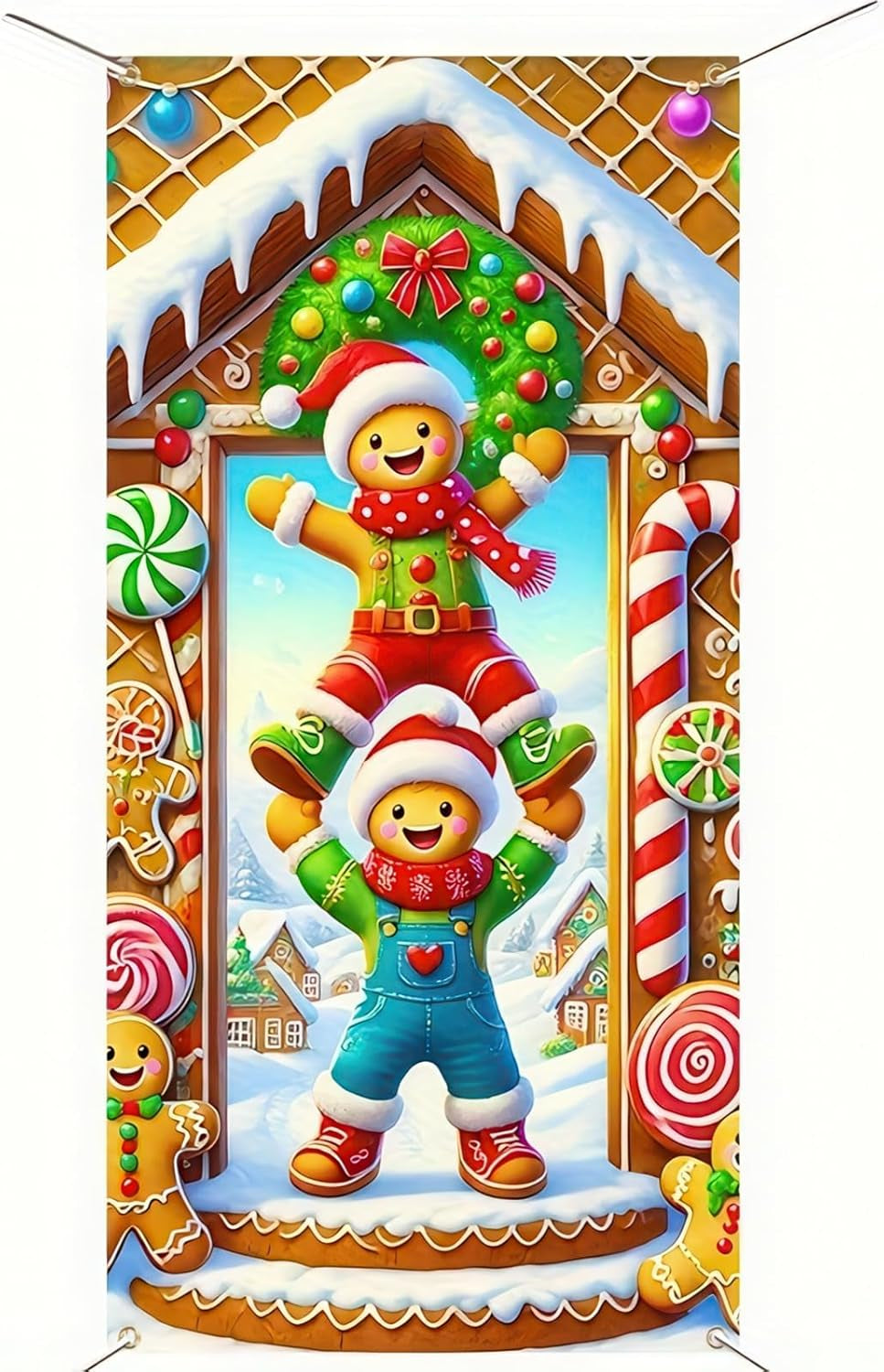 Christmas Door Cover Decorations Gingerbread House Door Cover Gingerbread Man Christmas Door Backdrop Banner Door Hanging Banner for Christmas Winter Party Holiday Supplies 35 X 71 In